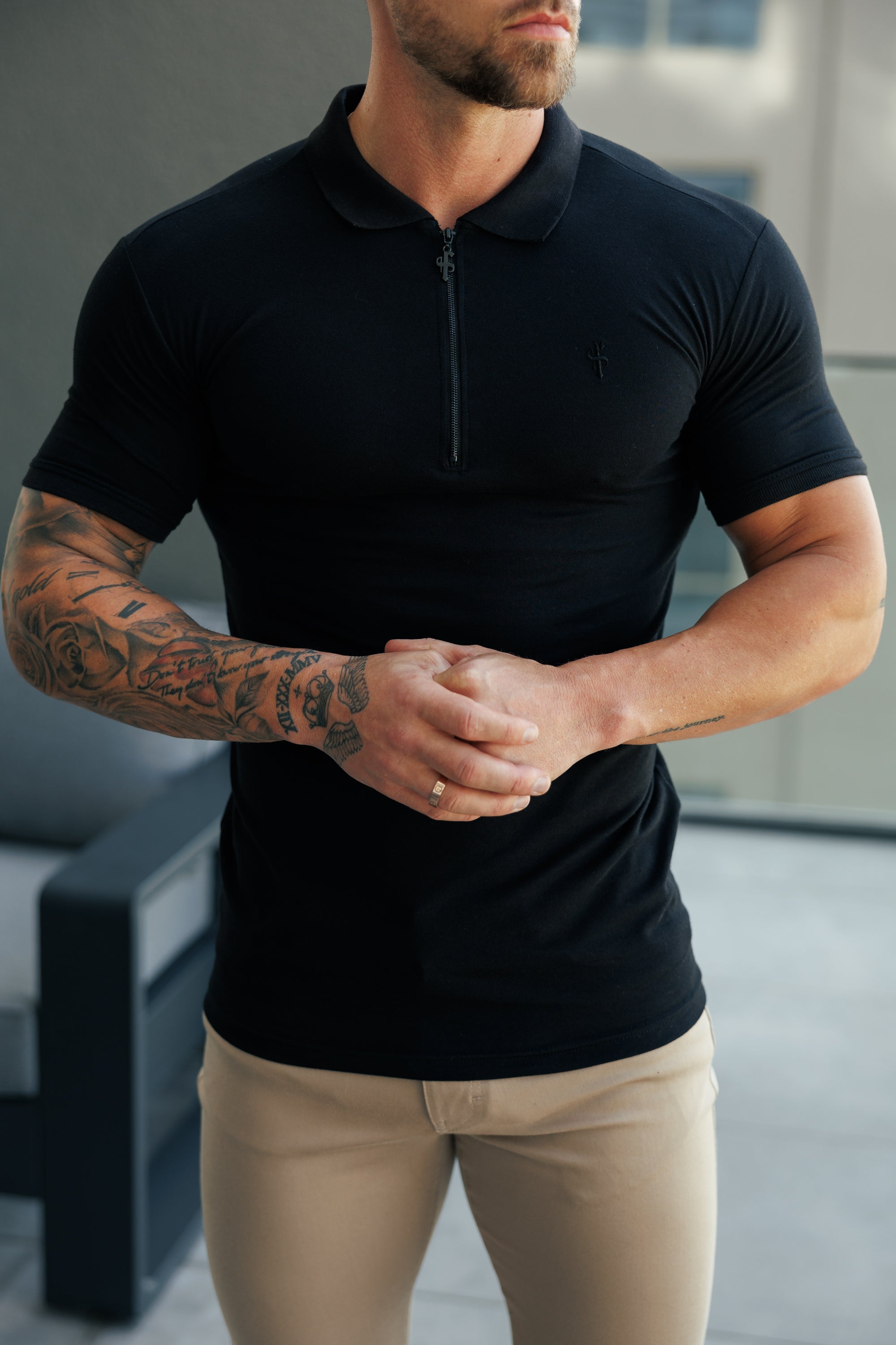 Classic Black Zipped Polo Shirt - FSH1228