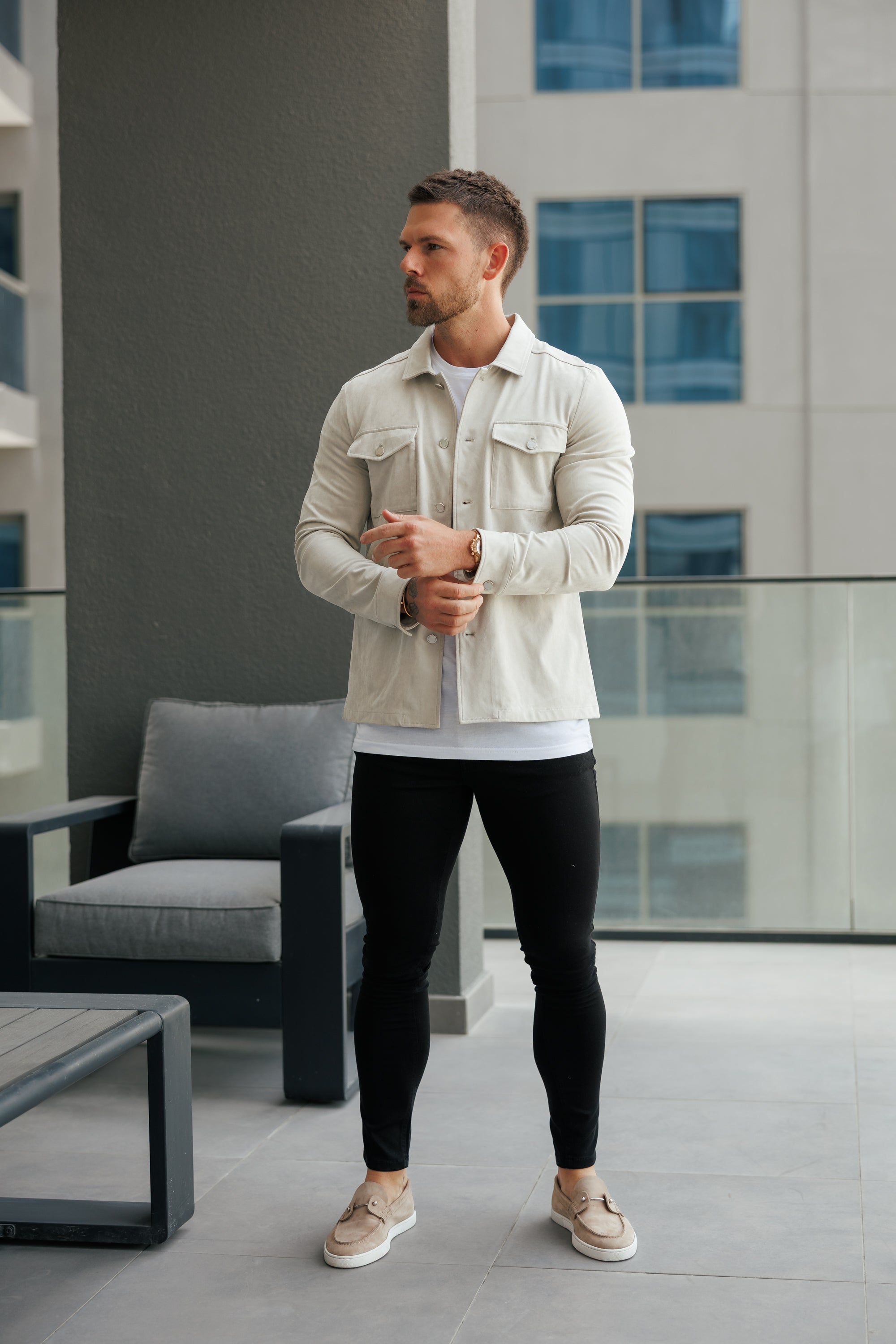 Suede Feel Button Up Jacket Light Grey / Silver - FSN220