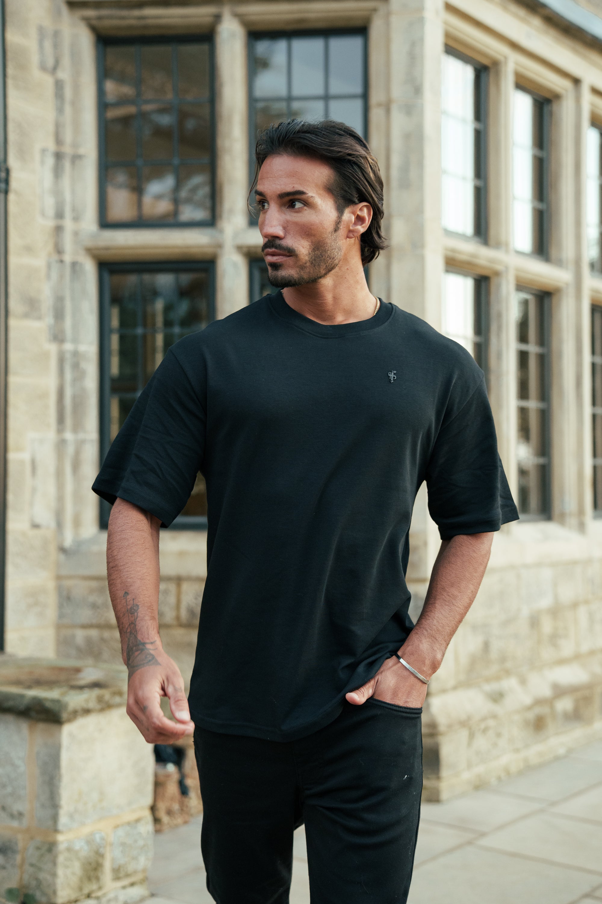 Black / Black Oversized Crew T Shirt - FSH1418