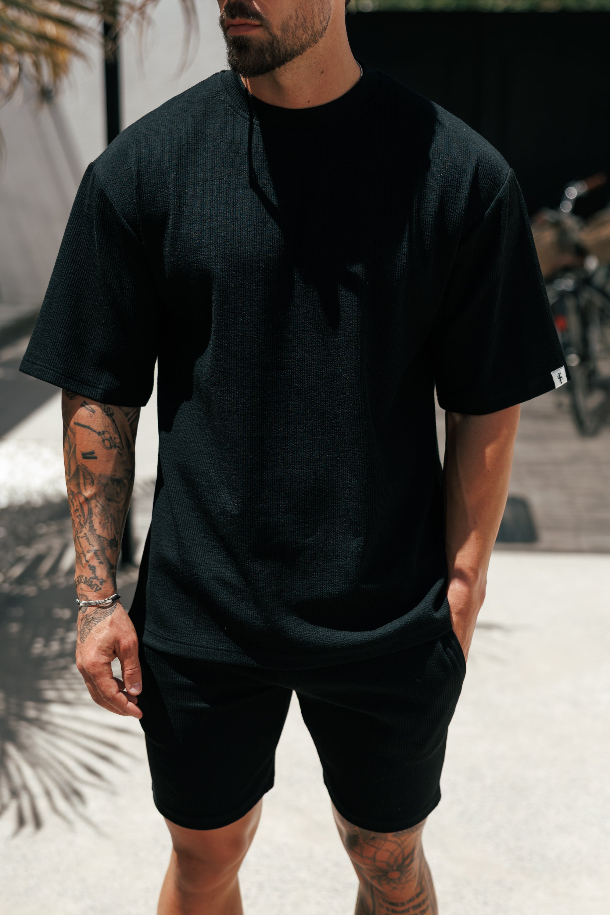 Jersey Cord Black Oversized T-Shirt - FSR102