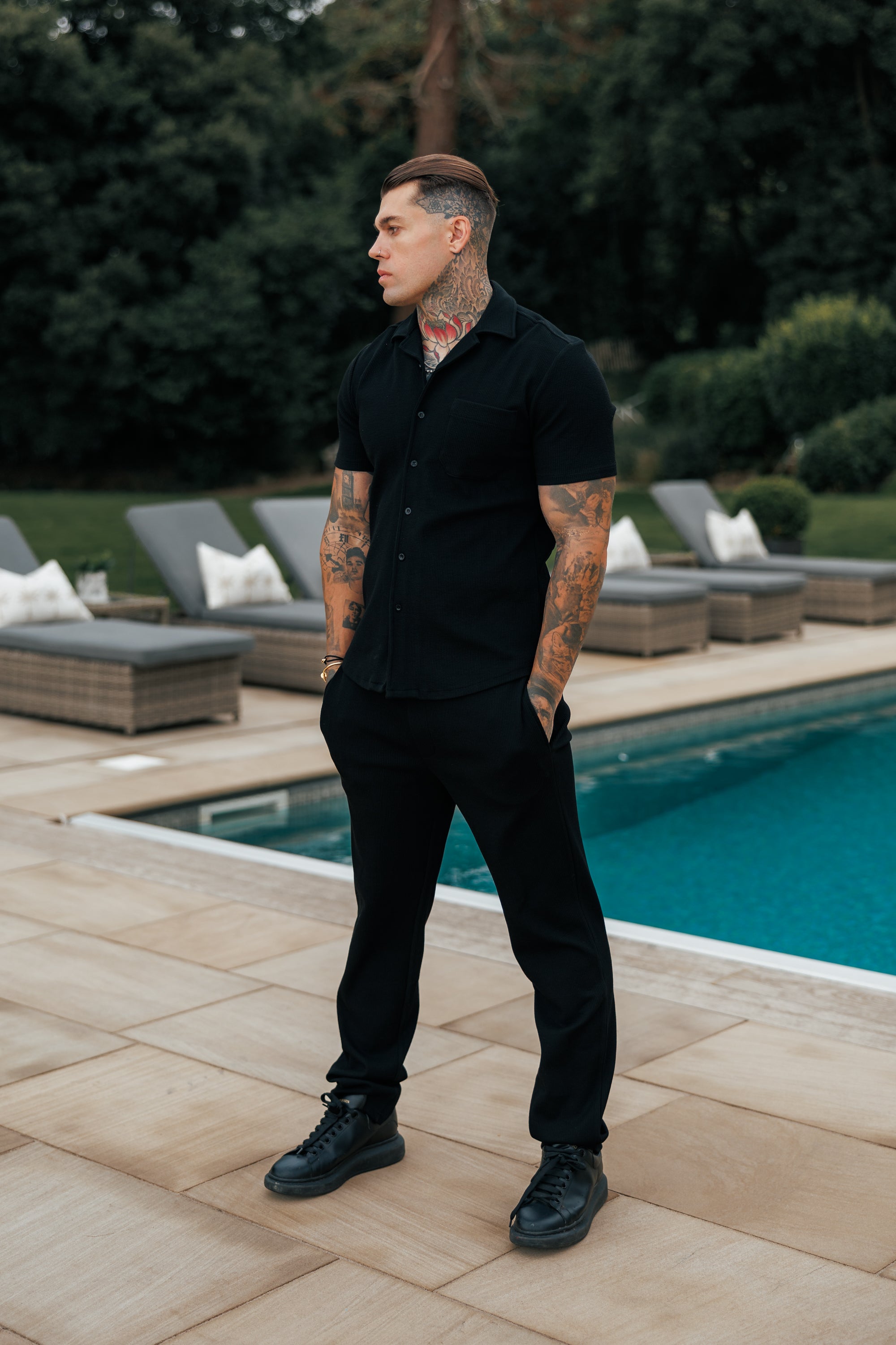 Jersey Cord Relaxed Black Trousers - FSR014