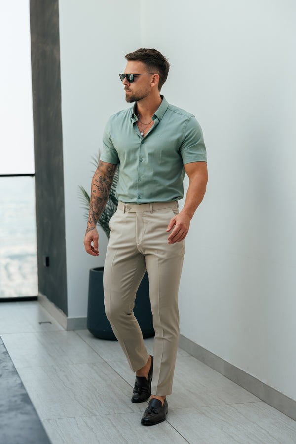 Father Sons Classic Stretch Oxford Short Sleeve Smoke Green with Button Down Collar - FS1211