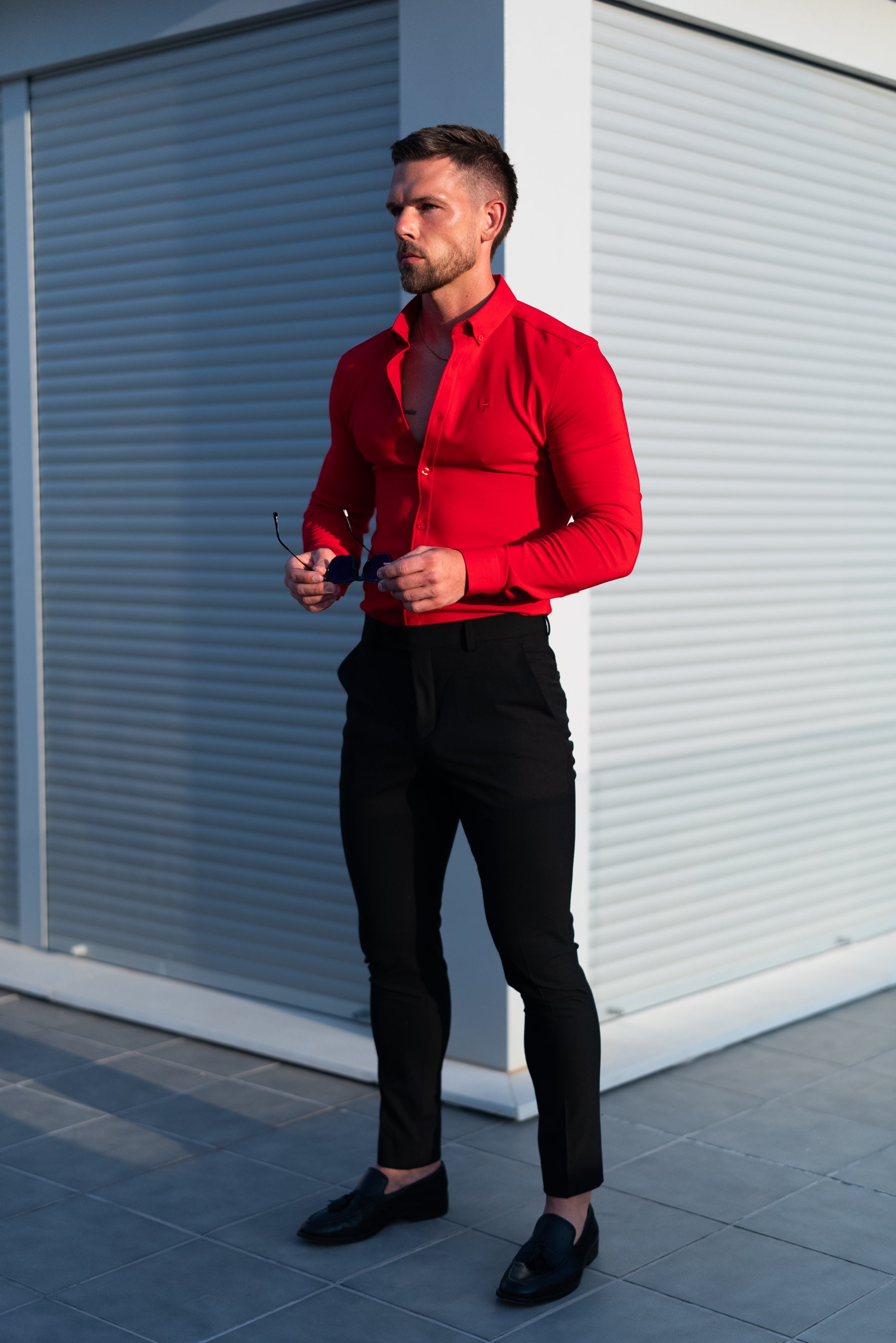 Super Slim LS Postbox Red Scuba with Button Down Collar - FS1186