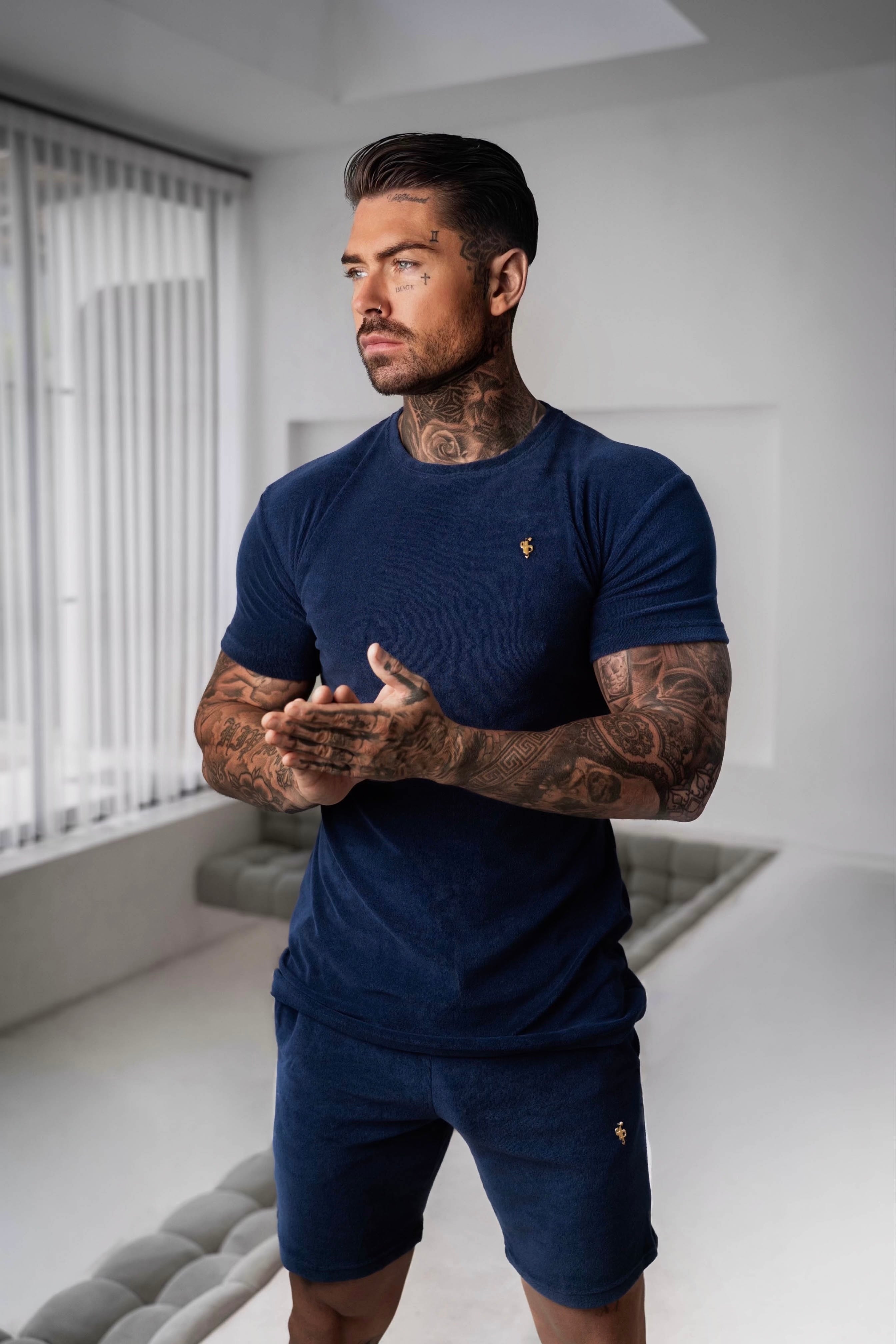 New French Navy Towelling Shorts - FSH657