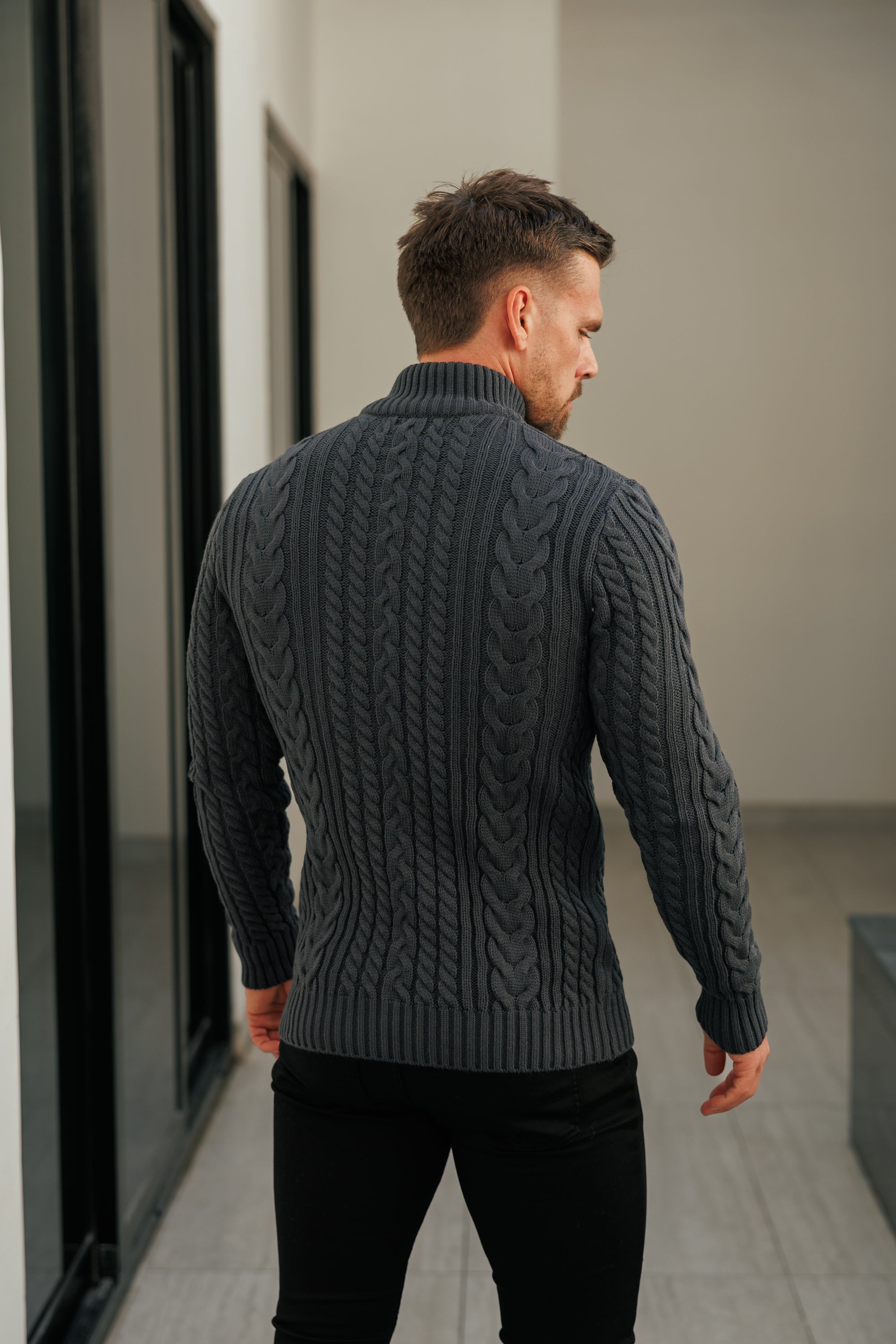 Funnel Neck Full Zip Cardigan Gunpowder -  FSJ147