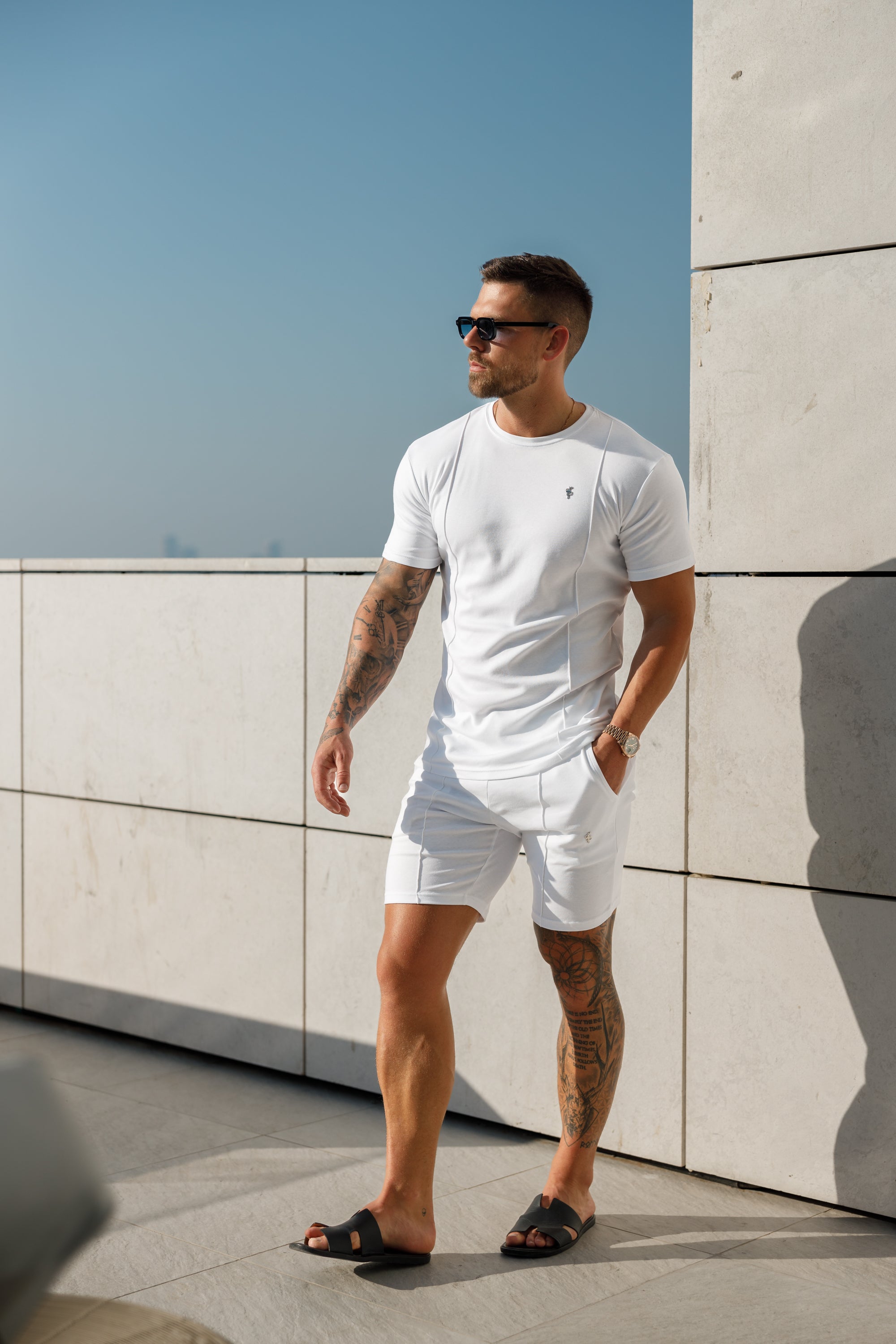 White / Silver Crew T Shirt With Pintuck Detail - FSH1046