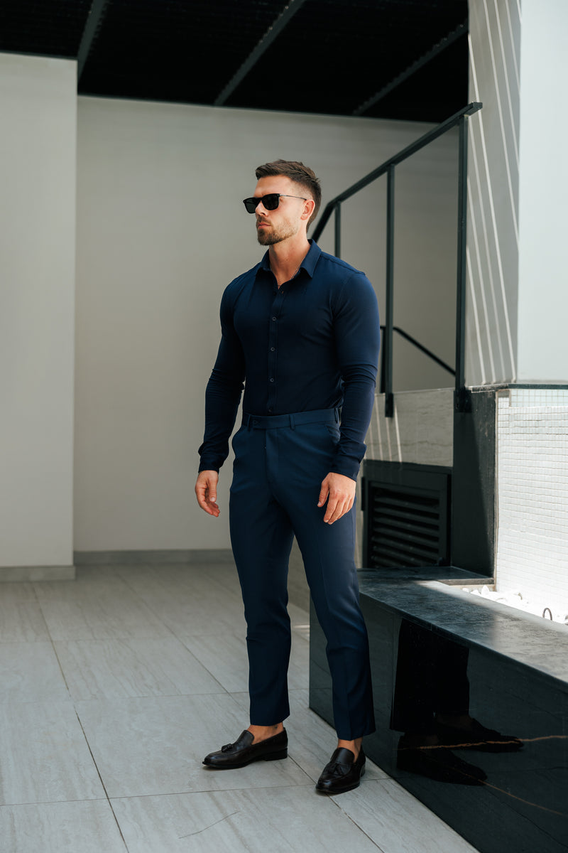 Father Sons Relaxed Formal Navy Stretch Trousers - FSTR022 RELAXED