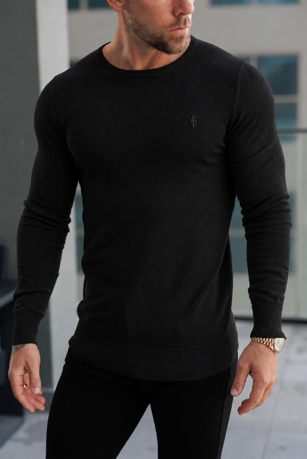 Plain Crew Black Soft Touch Knit Jumper - FSA098