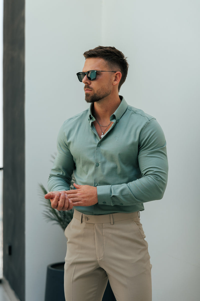 Father Sons Classic Stretch Oxford Long Sleeve Smoke Green with Button Down Collar - FS1217