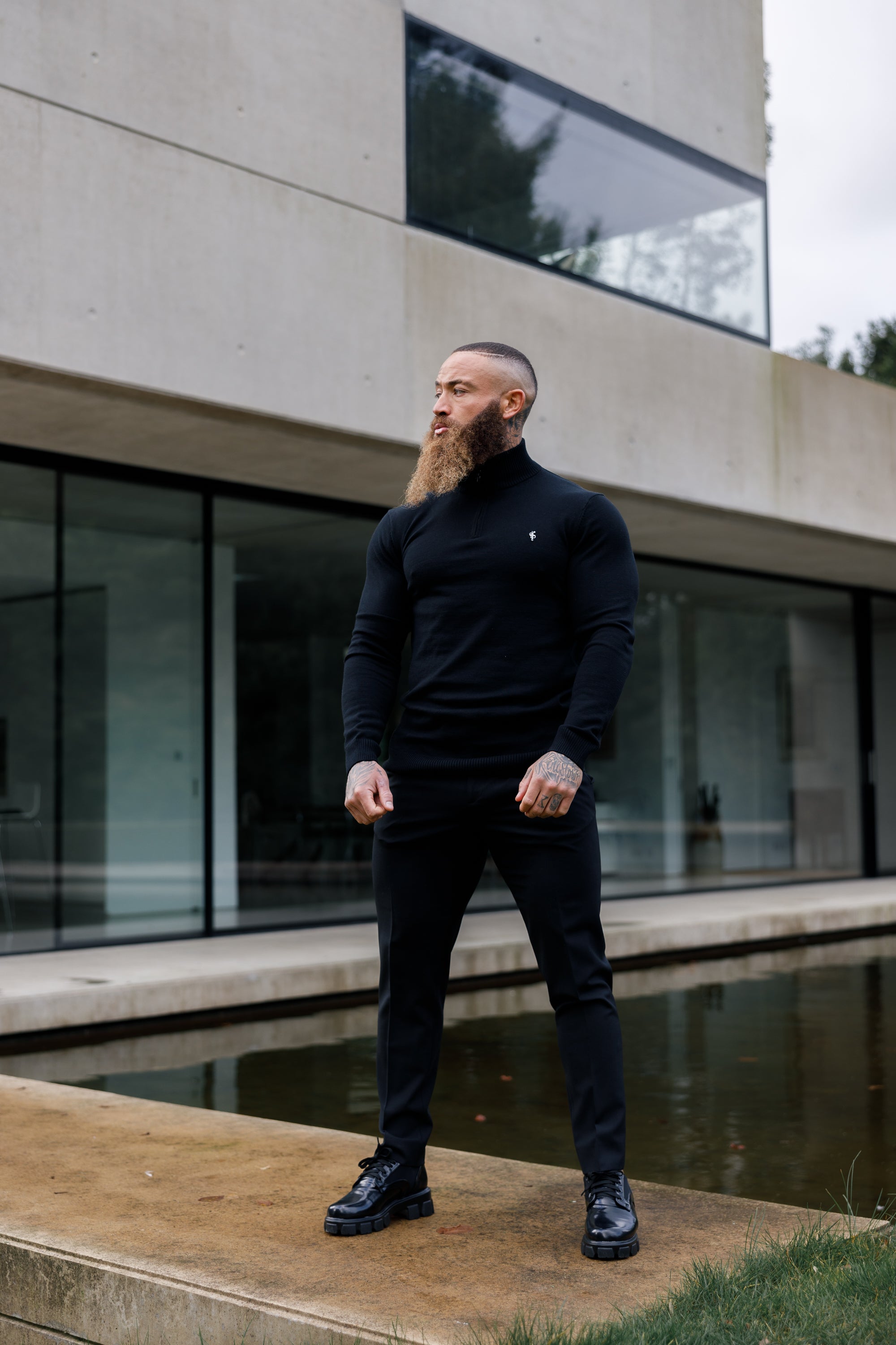 Black Funnel Neck 1/2 Zip Knitted Jumper - FSN121