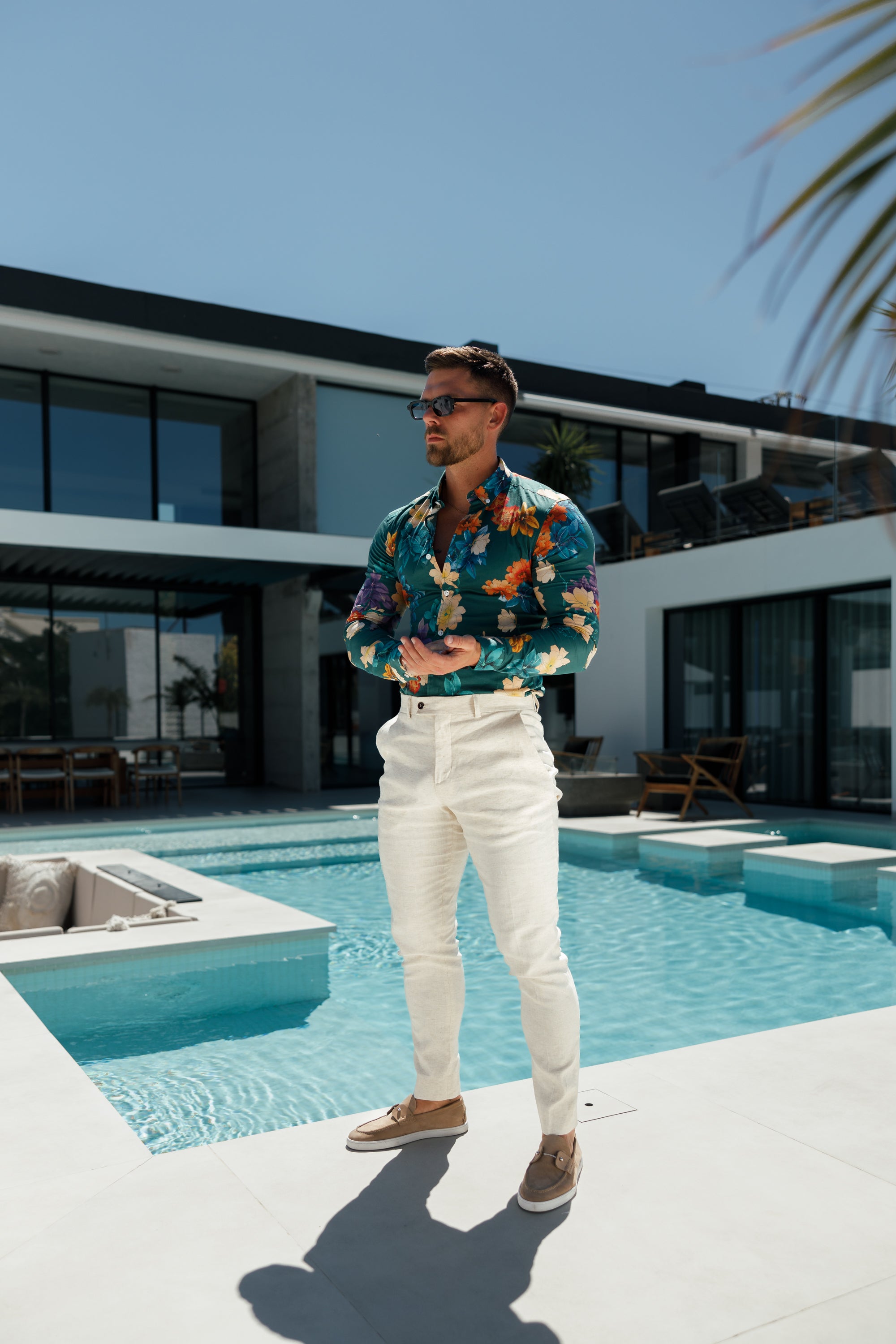 Slim Formal Cream Linen Trousers With Belt Loops - FST019