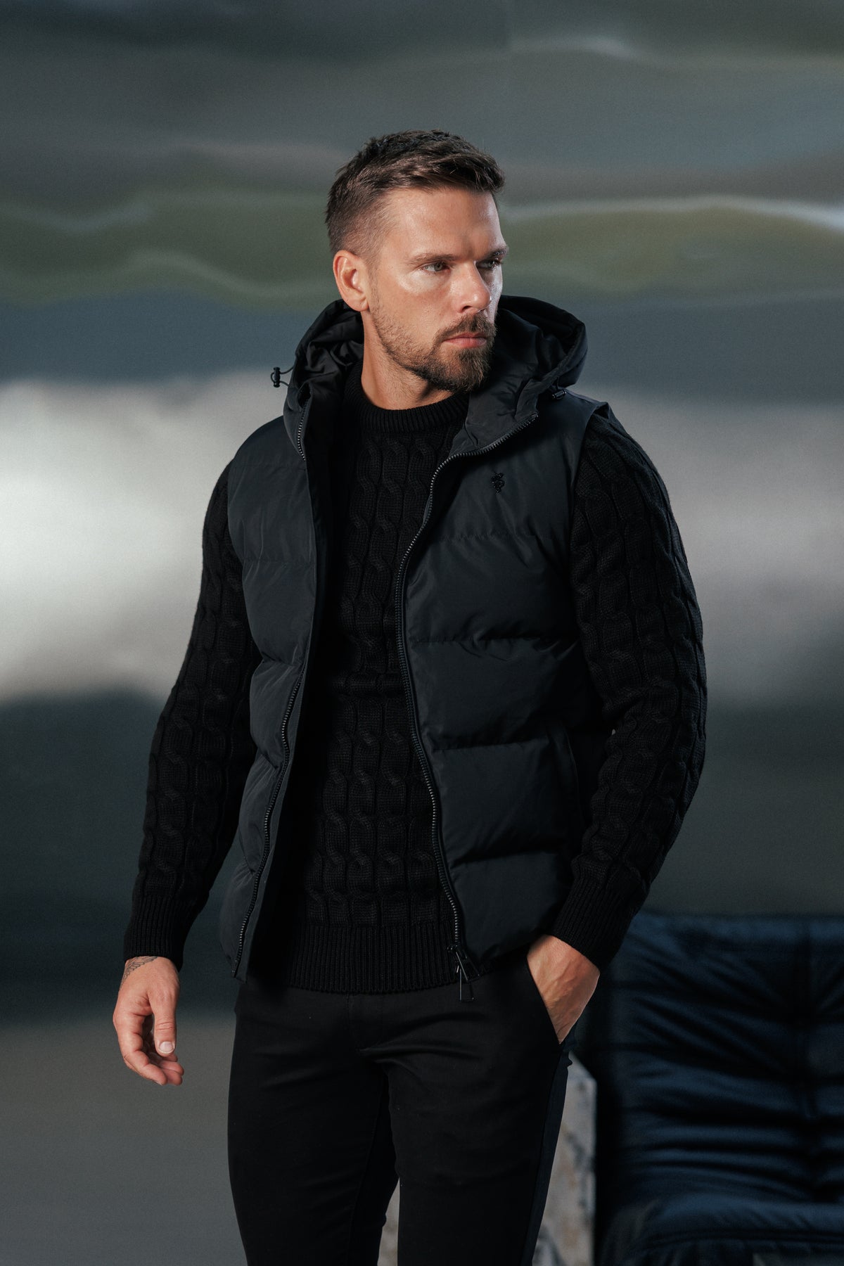 Black Padded Hooded Gilet - FSN235 (PRE ORDER 24TH OCTOBER)