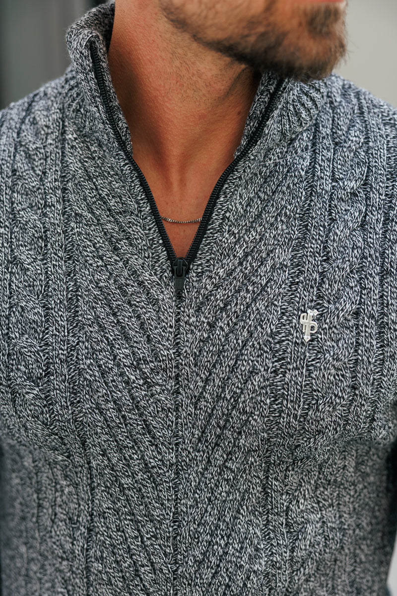 FS Funnel Neck Jumper with Quarter Zip Black / White Two Tone - FSJ154 (PRE ORDER 29TH DECEMBER)