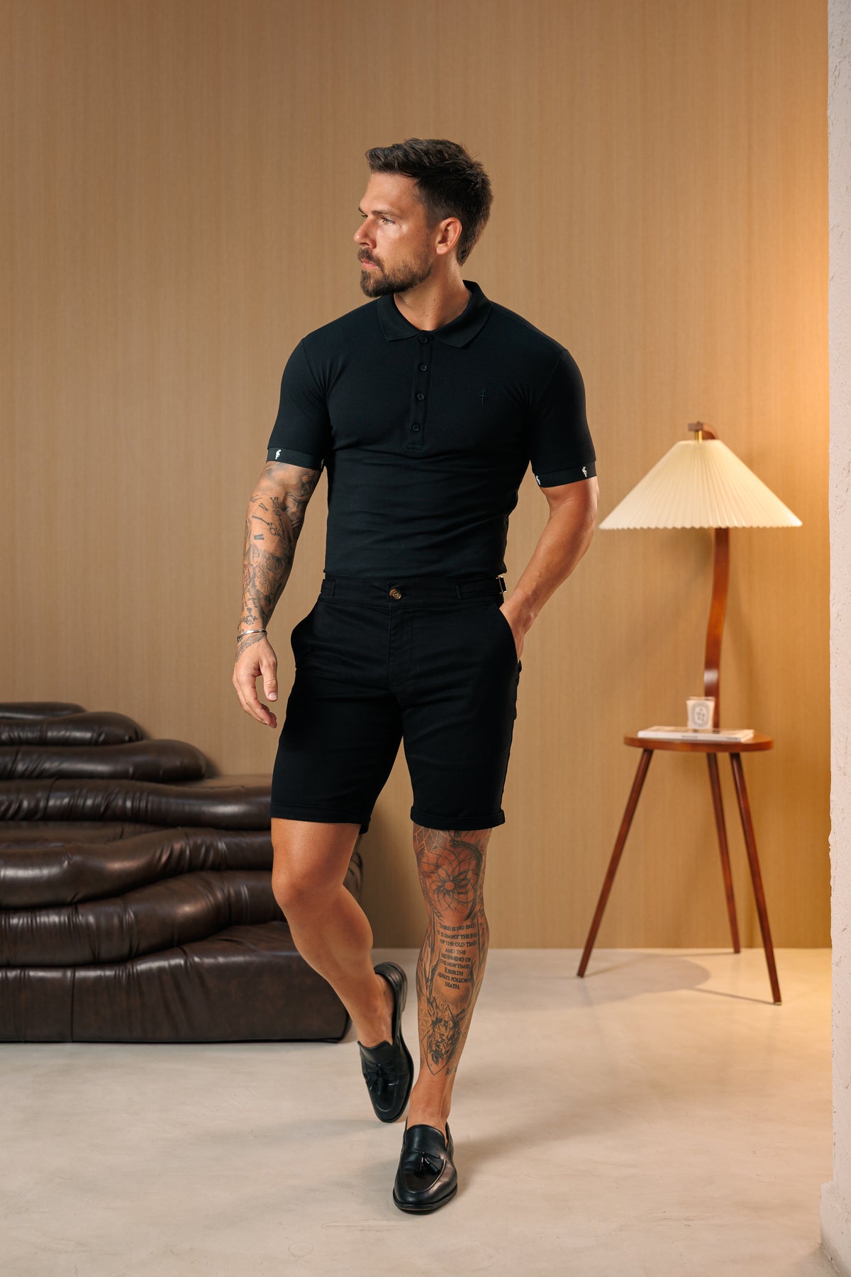 Black Chino Shorts With Side Adjusters - FSH1492