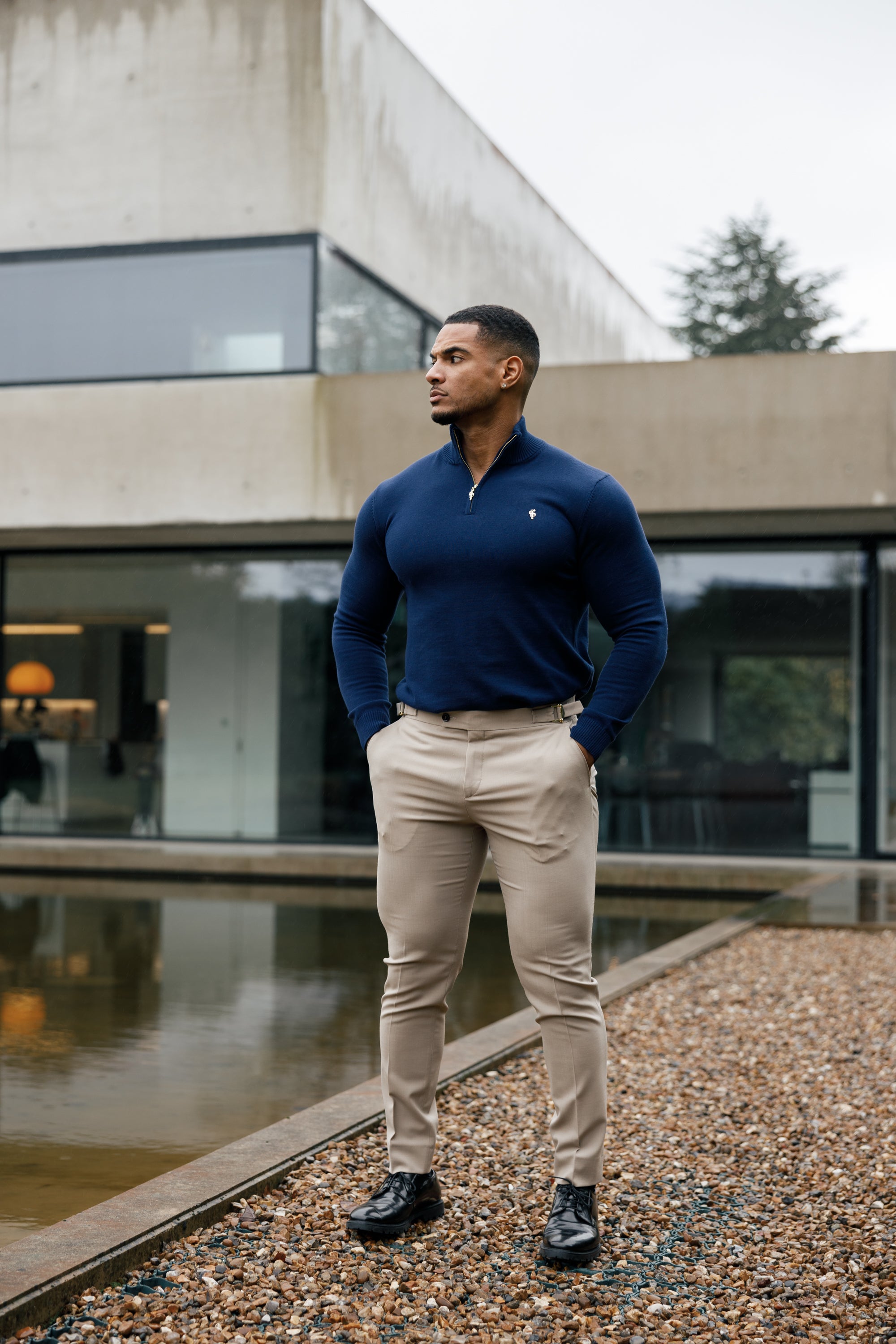 Navy Funnel Neck 1/2 Zip Knitted Jumper - FSN122