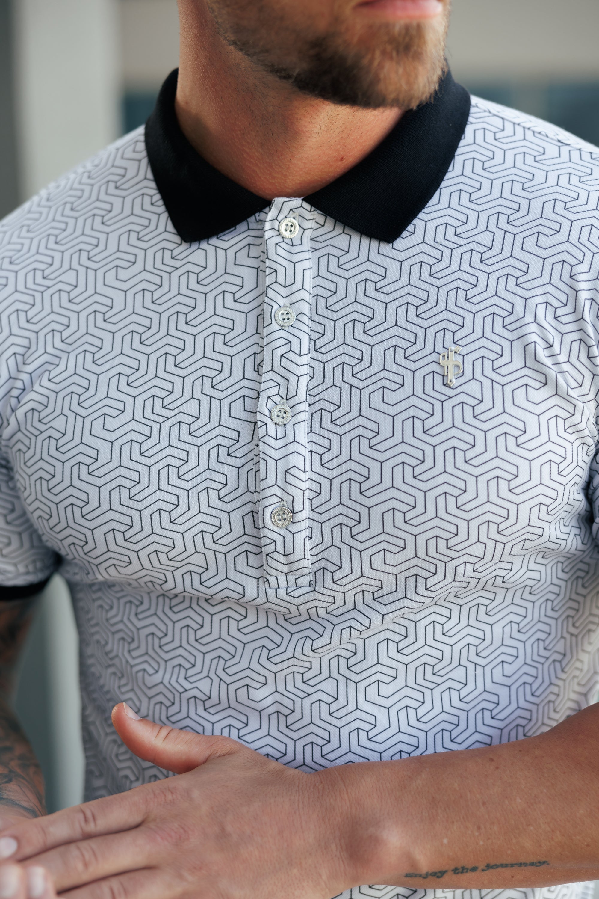 Grey / Black Geo Printed Polo Shirt - FSH1236