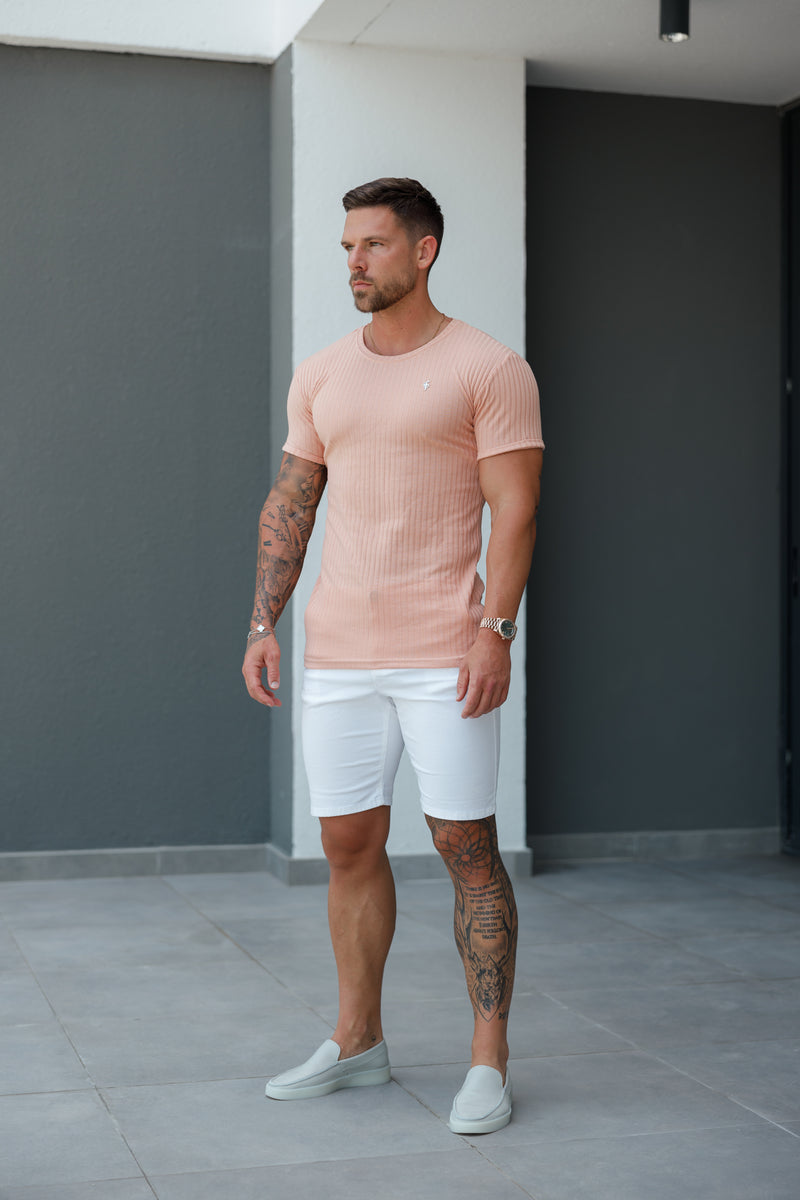 Father Sons Classic Peach / Silver Ribbed Knit Super Slim Short Sleeve Crew - FSH1093