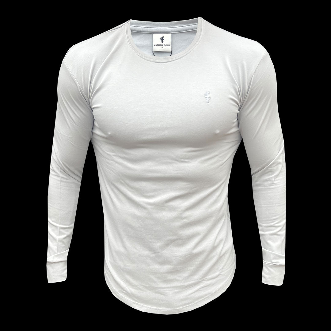 Classic Grey Tonal Curved Hem Long Sleeve Crew T Shirt - FSH998