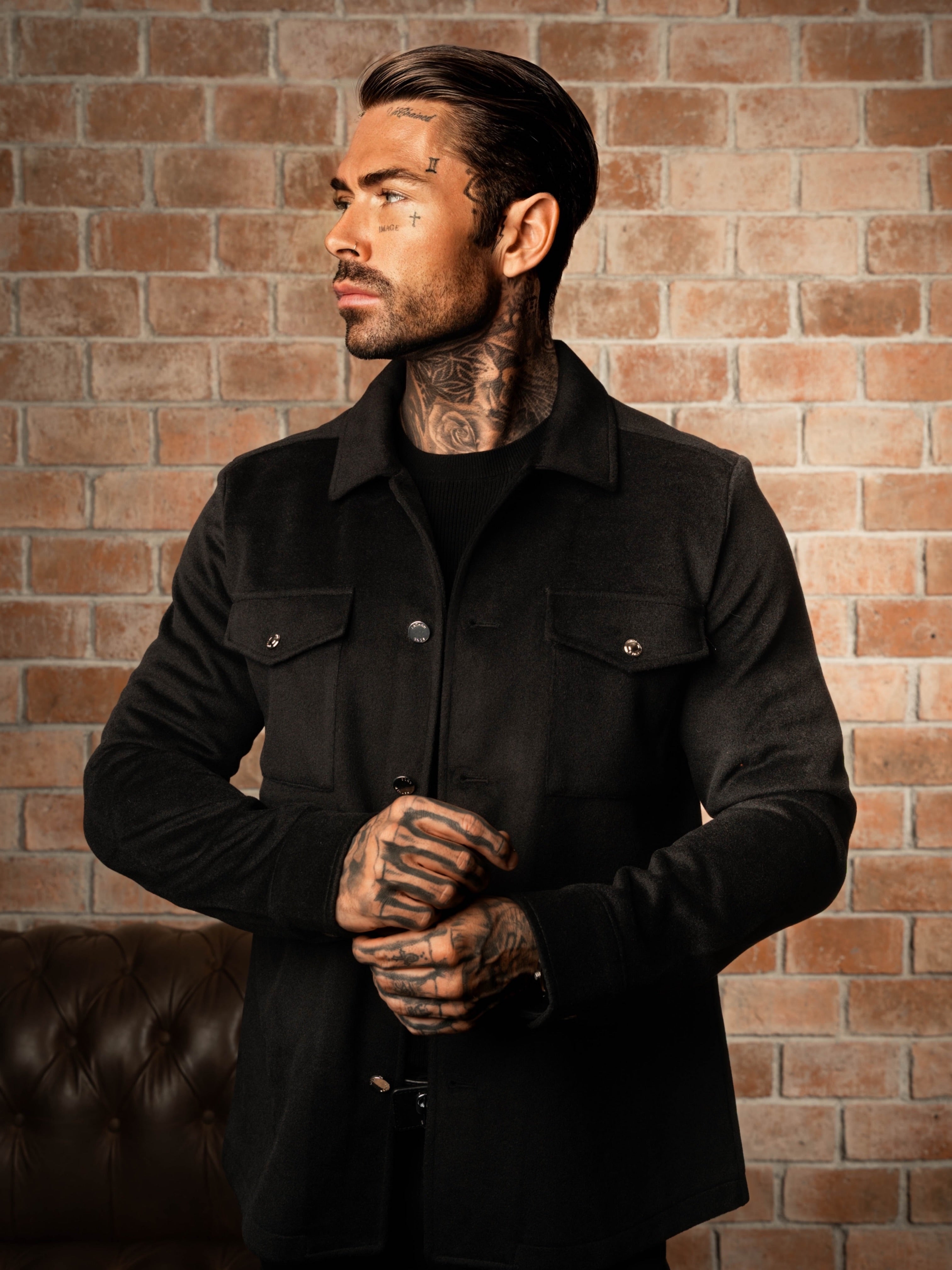 Brushed Button Up Plain Jacket Black - FSN182