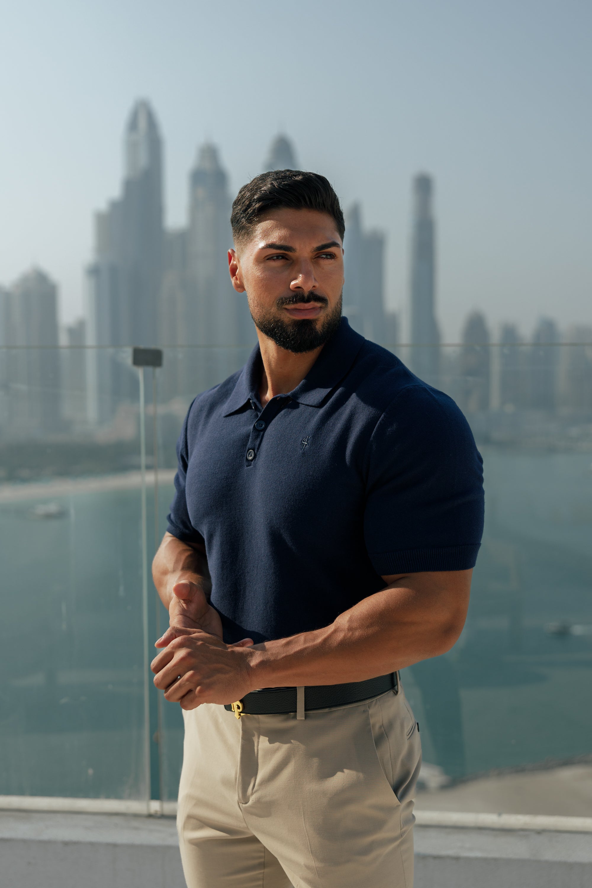 Classic Plain Navy Knitted Polo Short Sleeve - FSN109