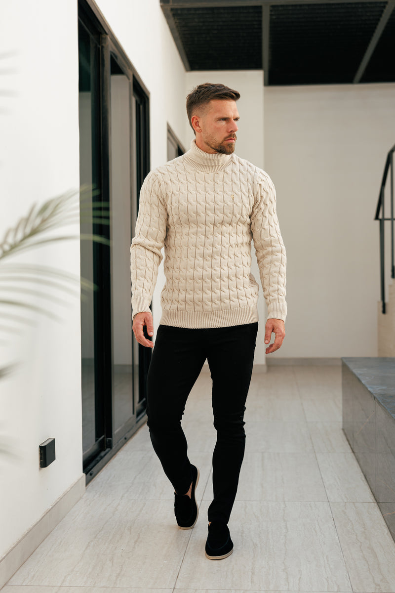Father Sons Link Weave Knit Beige Roll Neck Jumper - FSJ100