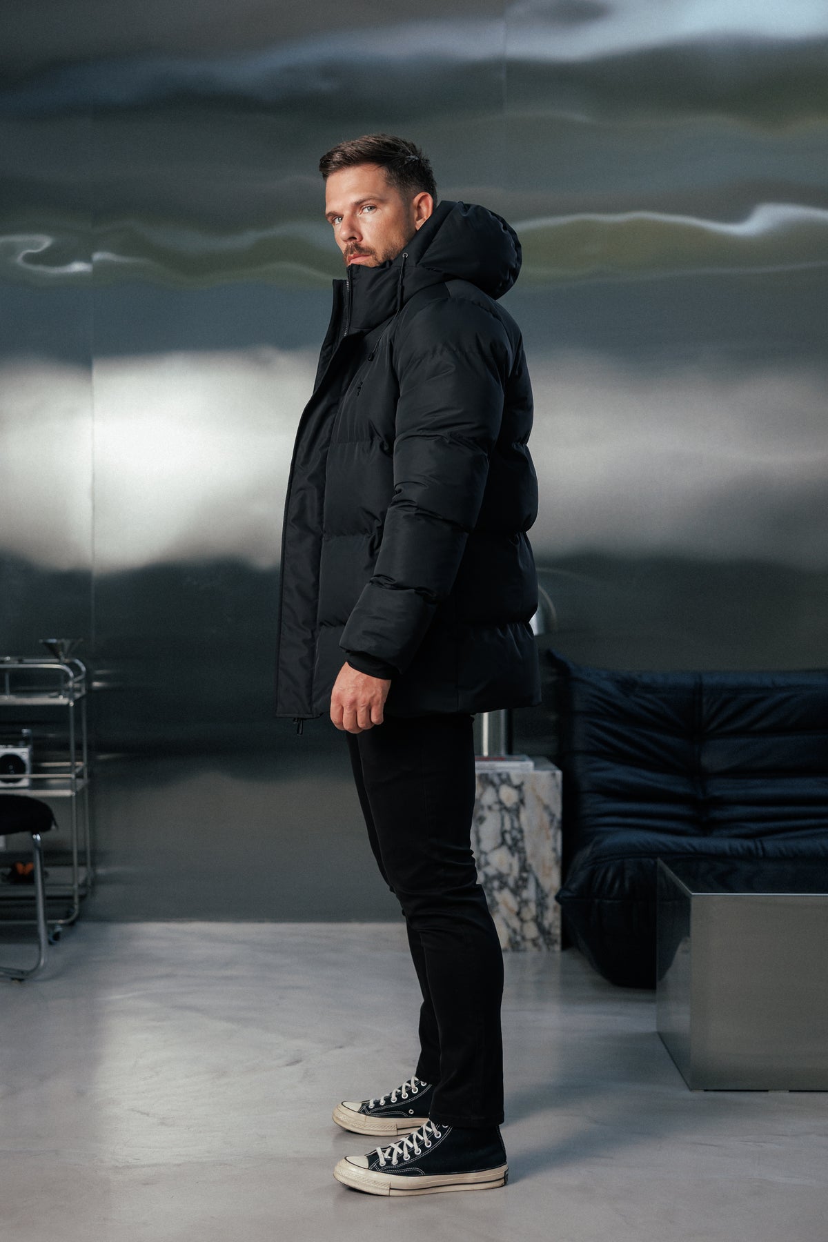 Black Padded Coat with Hood - FSN234