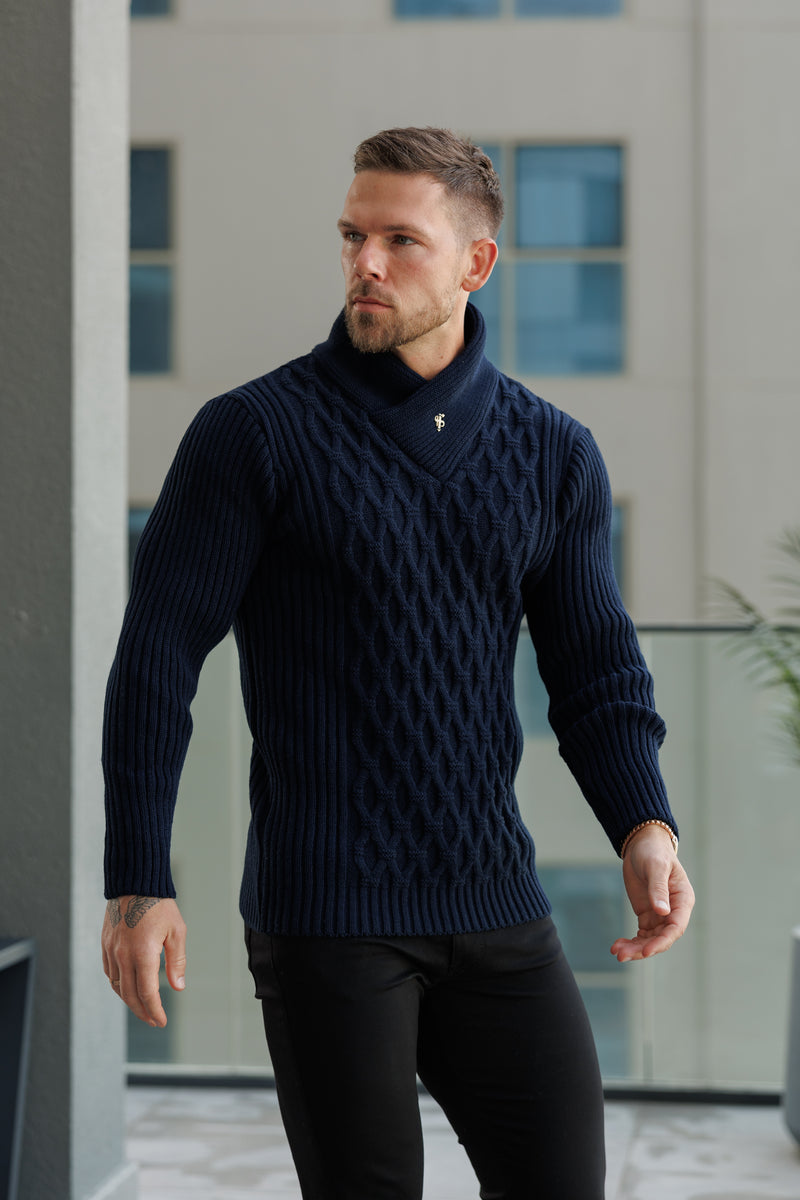 Father Sons Chunky Cable Knit Navy Jumper - FSJ060