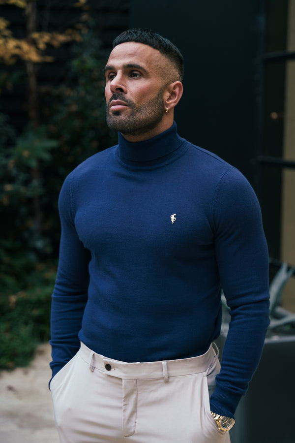 FS Navy Roll Neck Knitted Jumper With FS Branding -FSH206