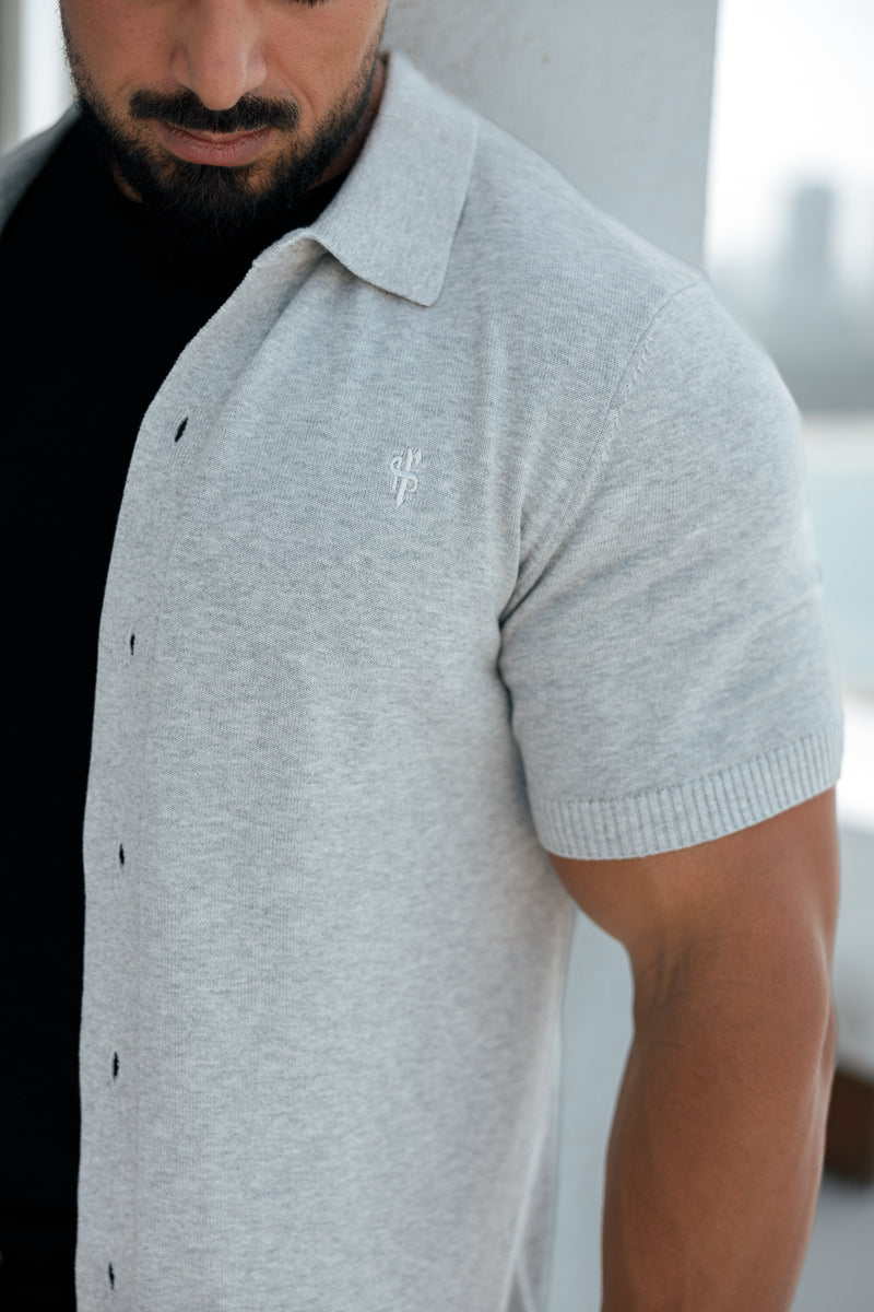 Father Sons Classic Plain Light Grey Knitted Button Through Polo Short