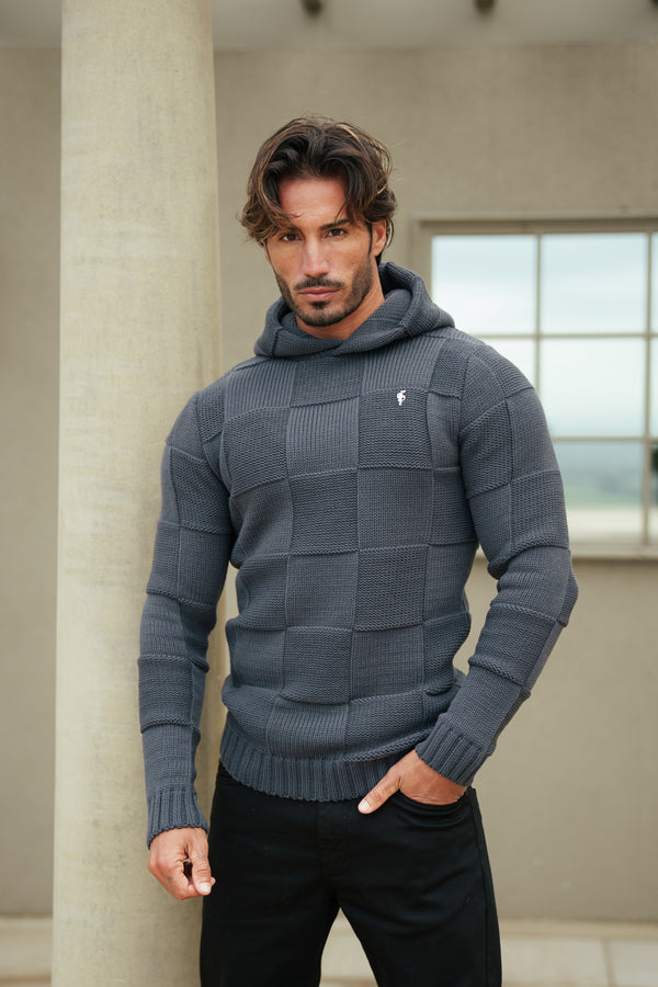 Father Sons Gunmetal Checkerboard Knitted Hoodie - FSJ136 (PRE ORDER 11TH DECEMBER)