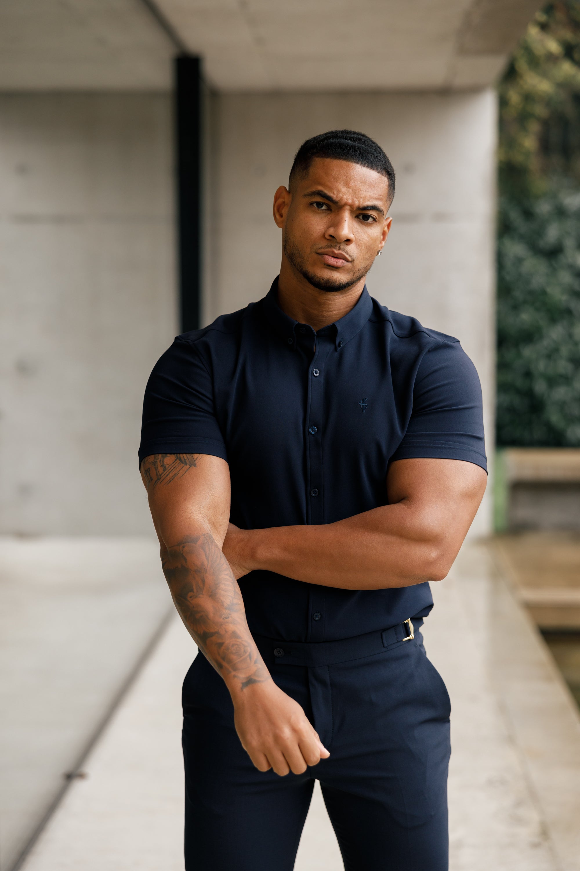 Super Slim Scuba Navy Short Sleeve Stretch - FS832