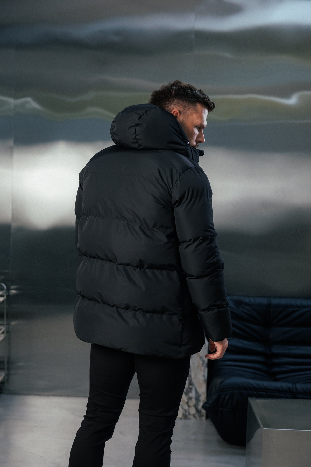 Black Padded Coat with Hood - FSN234