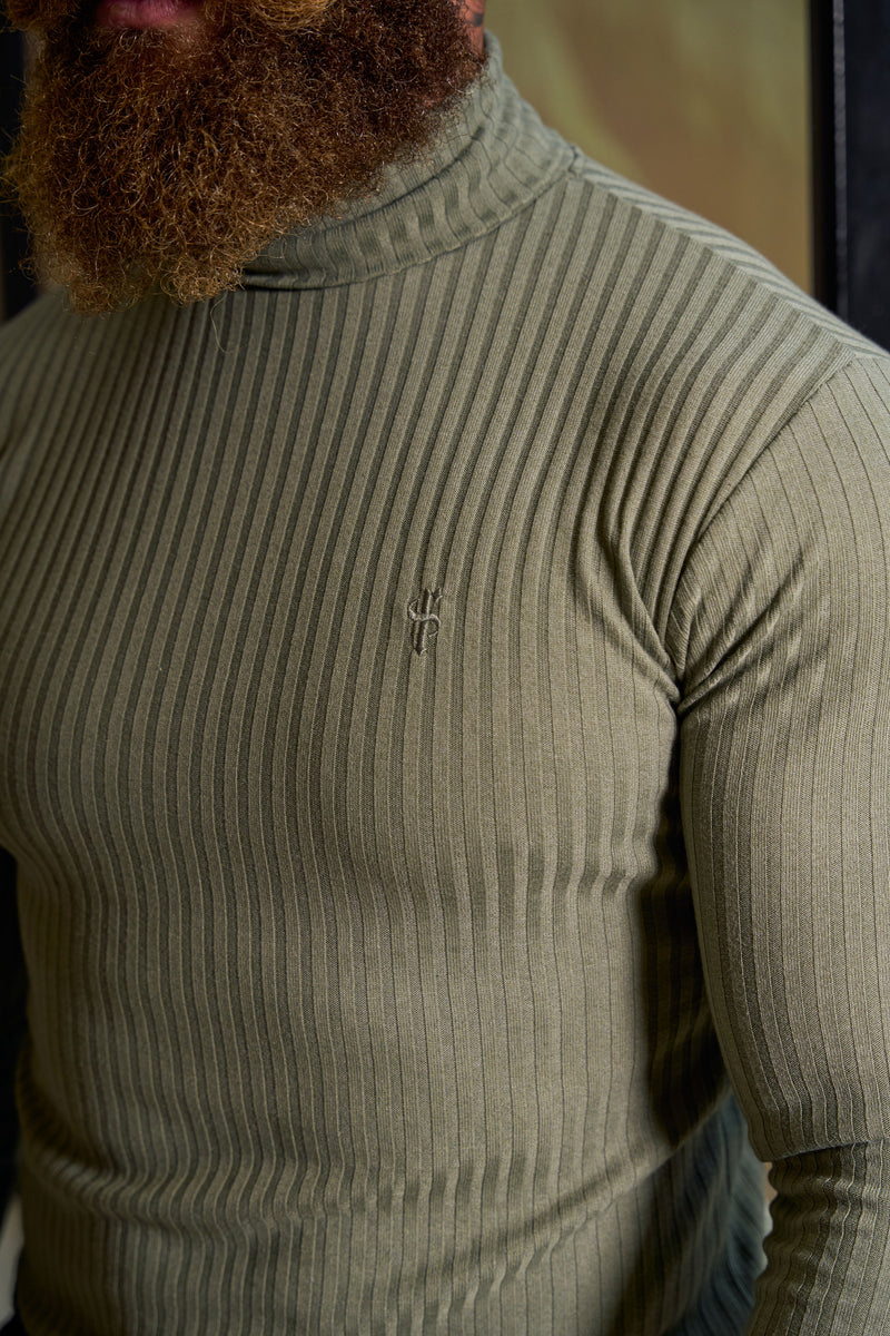 Father Sons Classic Olive Ribbed Knit Roll-neck Jumper - FSH1300