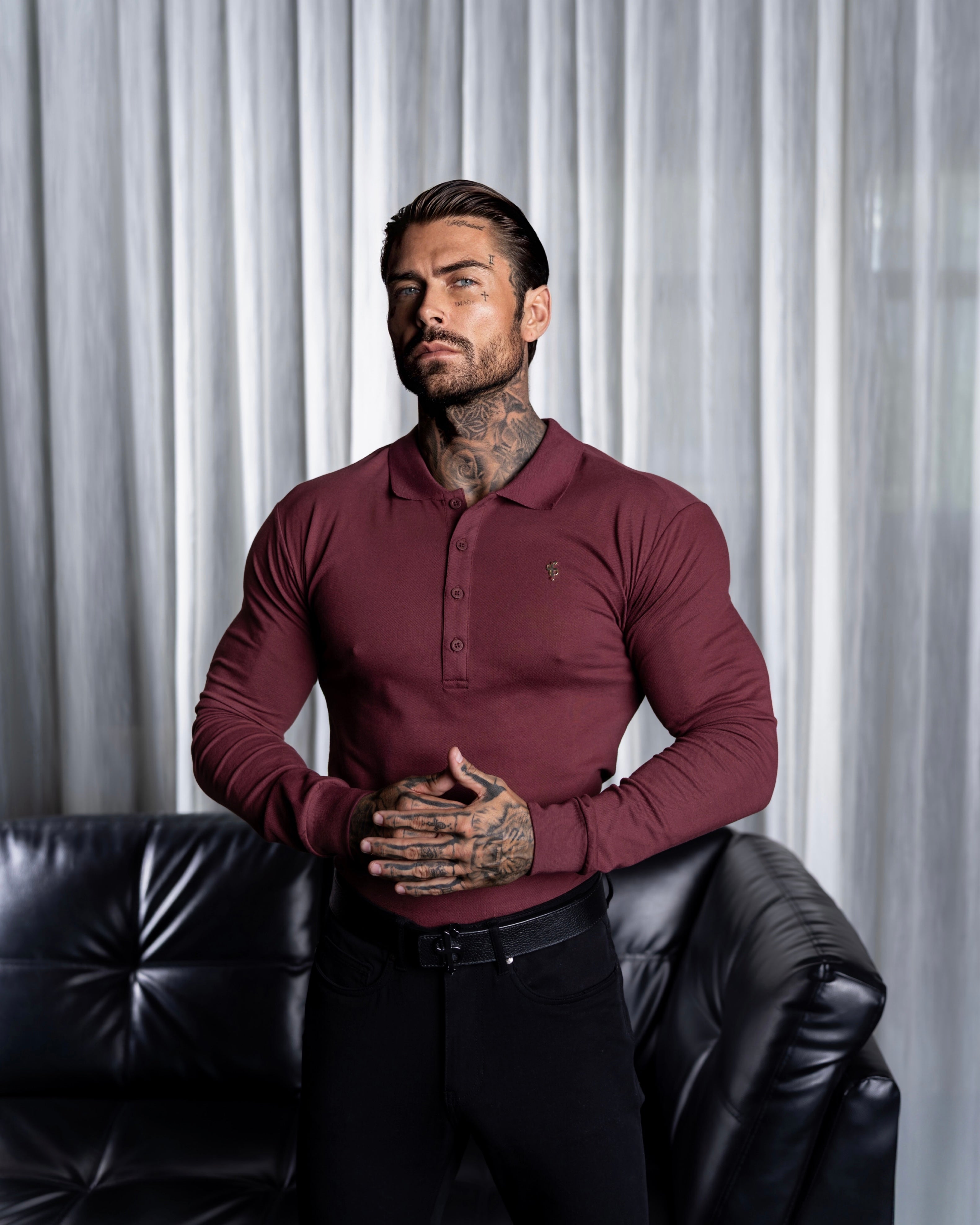 Burgundy / Gold Polo Shirt Long Sleeve - FSH1400
