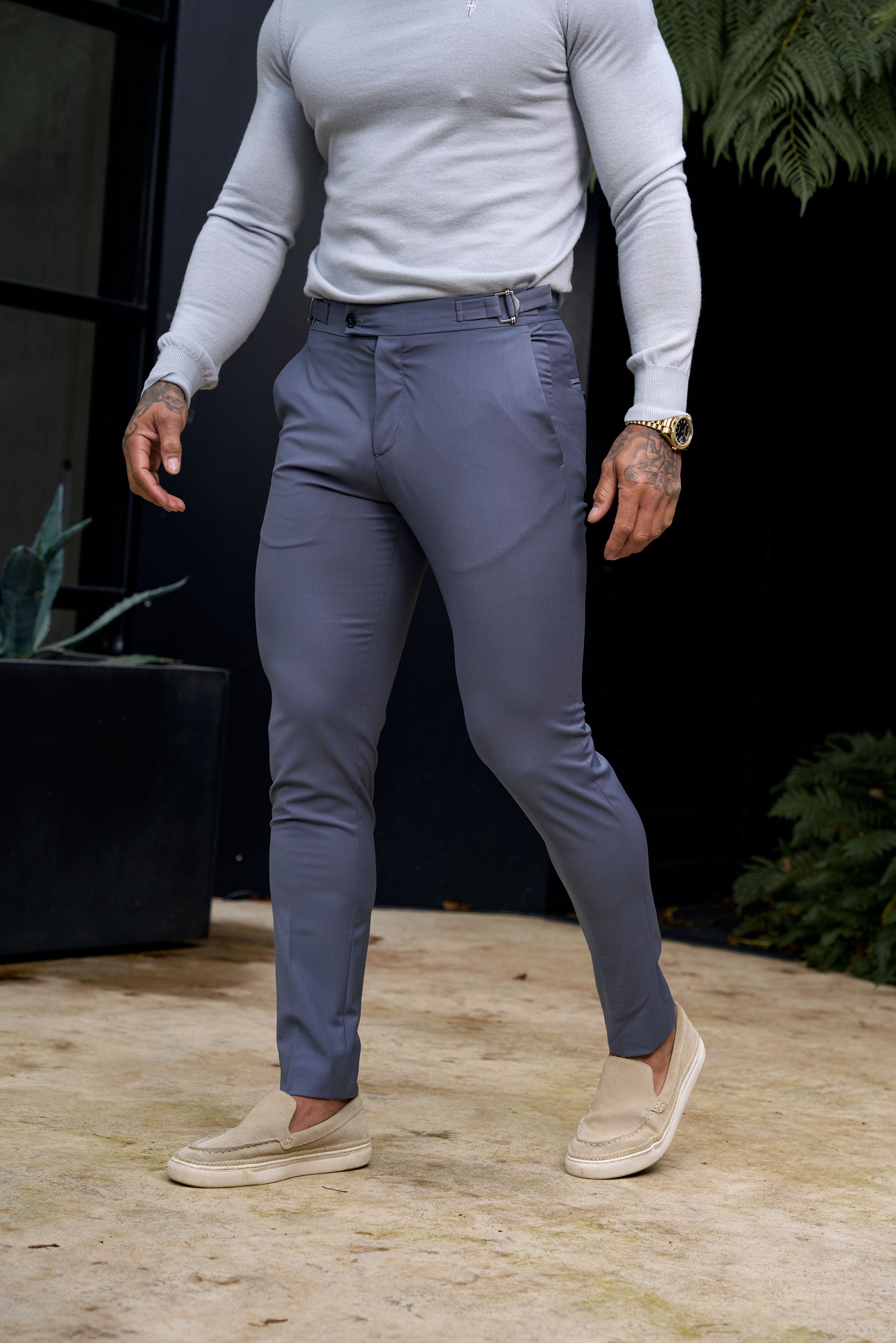 Slim Formal Grey Stretch Trousers with Side Adjusters - FST024