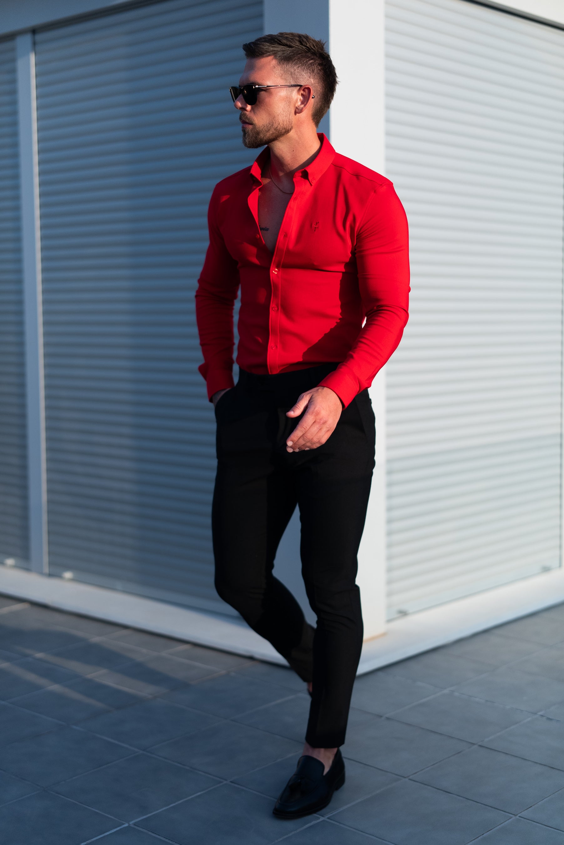 Super Slim LS Postbox Red Scuba with Button Down Collar - FS1186