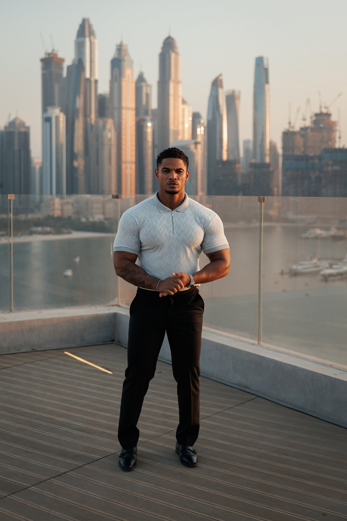 Classic Jacquard Light Grey Chevron Zipped Polo - FSR063
