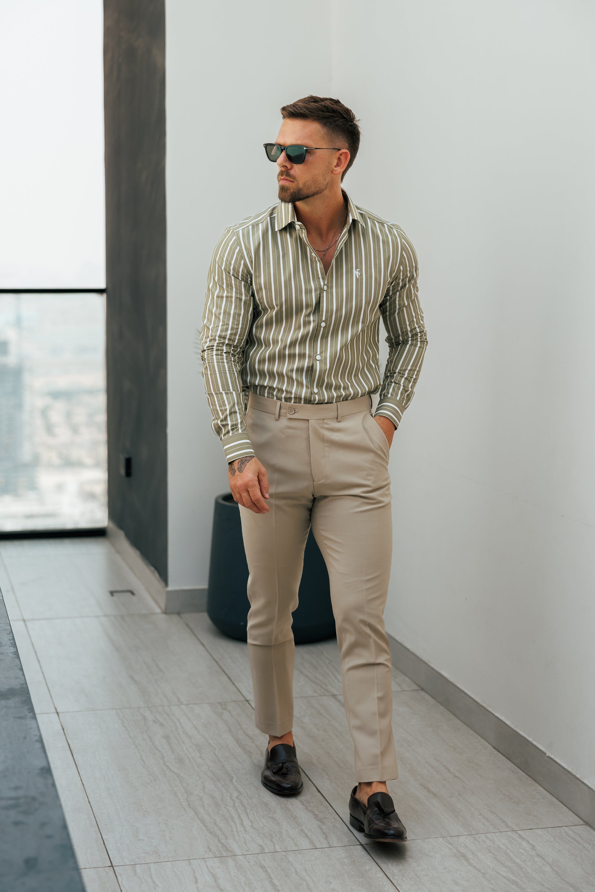 Relaxed Formal Beige Stretch Trousers - FSTR021 RELAXED