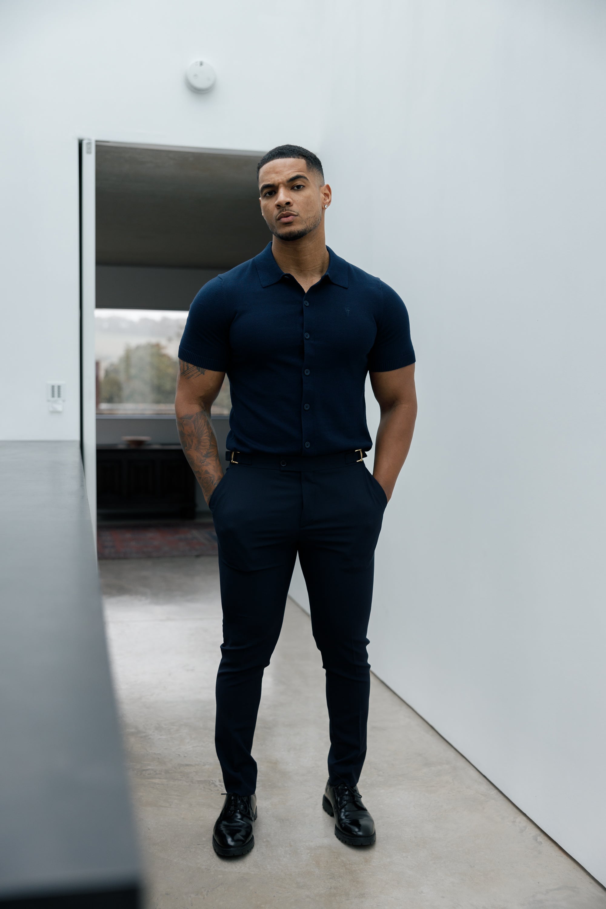Classic Plain Navy Knitted Button Through Polo Short Sleeve - FSN103