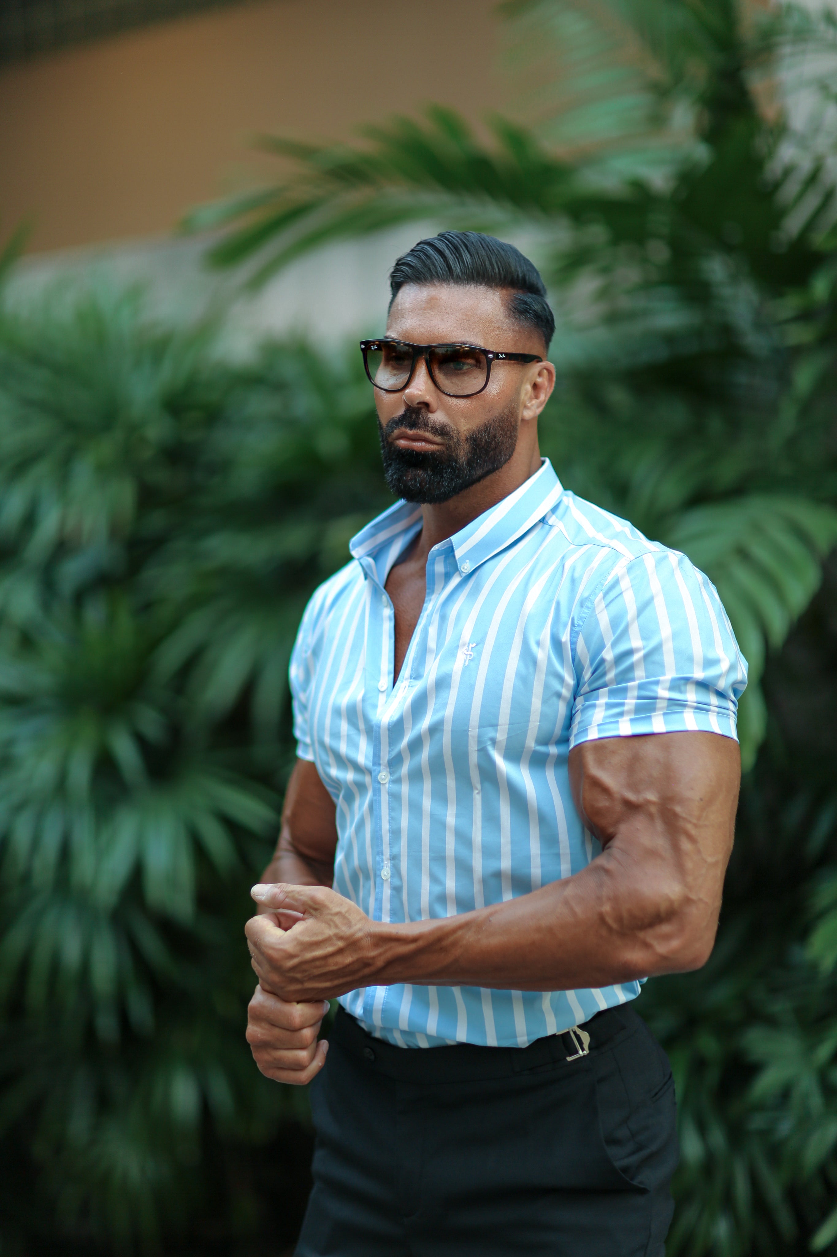 Classic Light Blue and White Deckchair Woven Stripe Short Sleeve - FS976