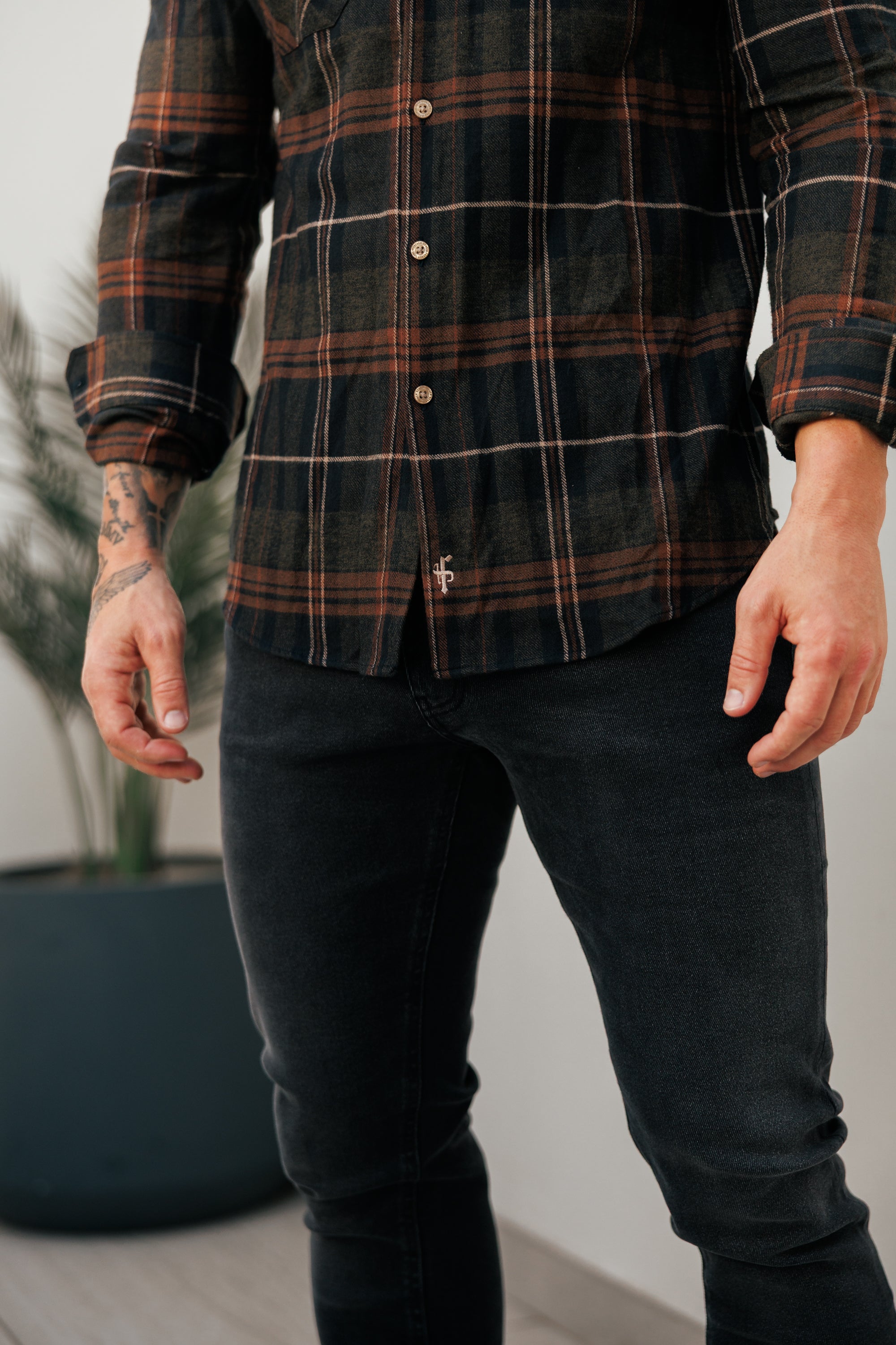 Brown Check Shacket With Double Pockets - FS1196