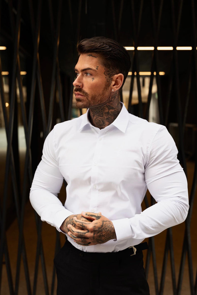 Father Sons Super Slim White Long Sleeve Stretch with Back Box Pleat and Side Seam Detail - FS945