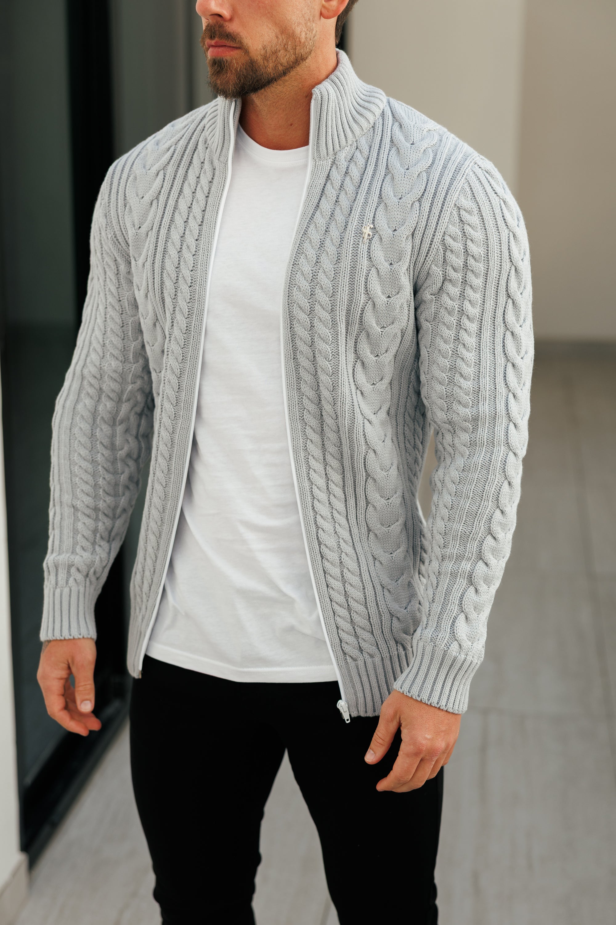 Chunky Zipped Cardigan Cop Grey -  FSJ149