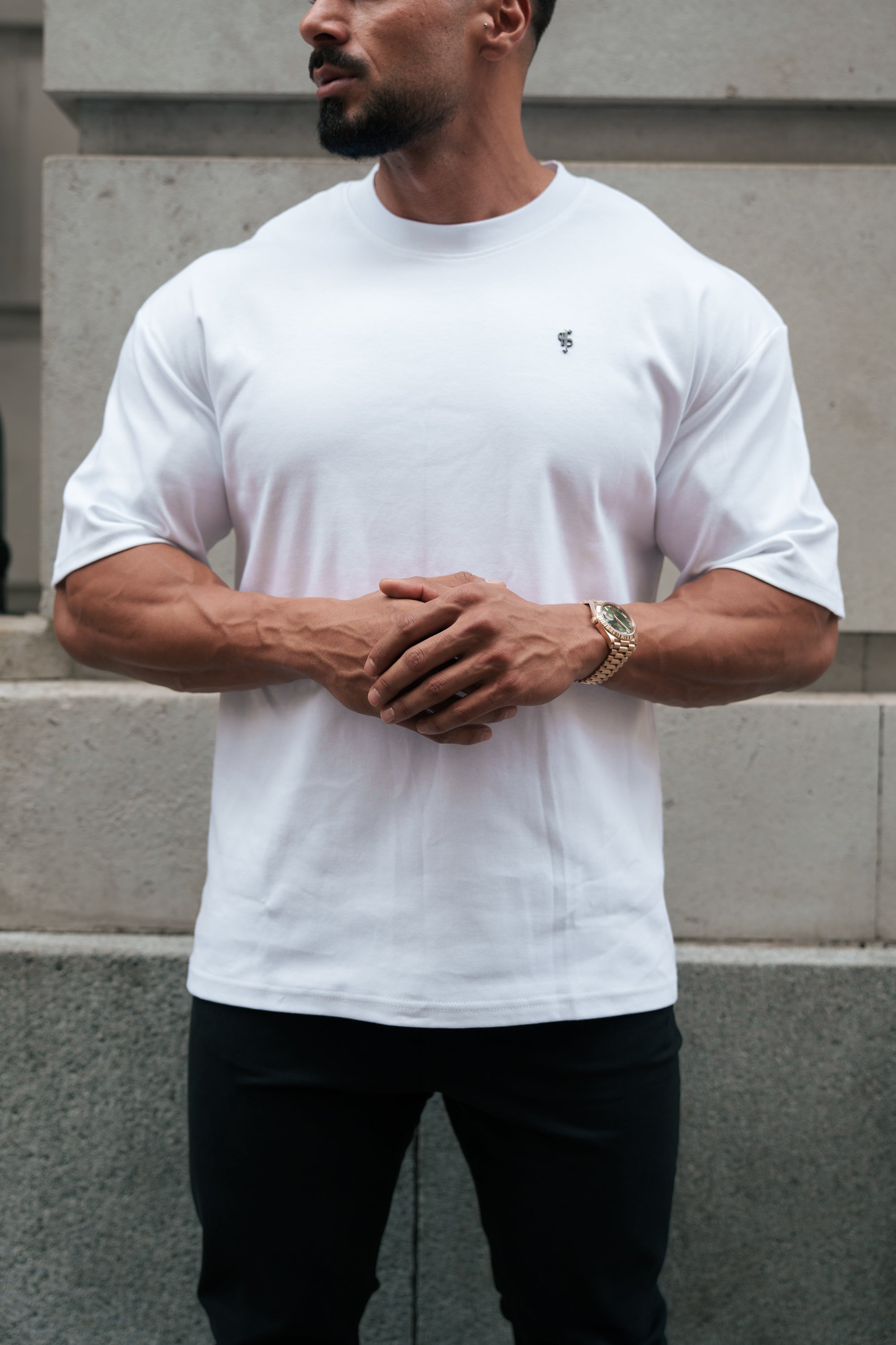 White / Black Oversized Crew T Shirt - FSH1372