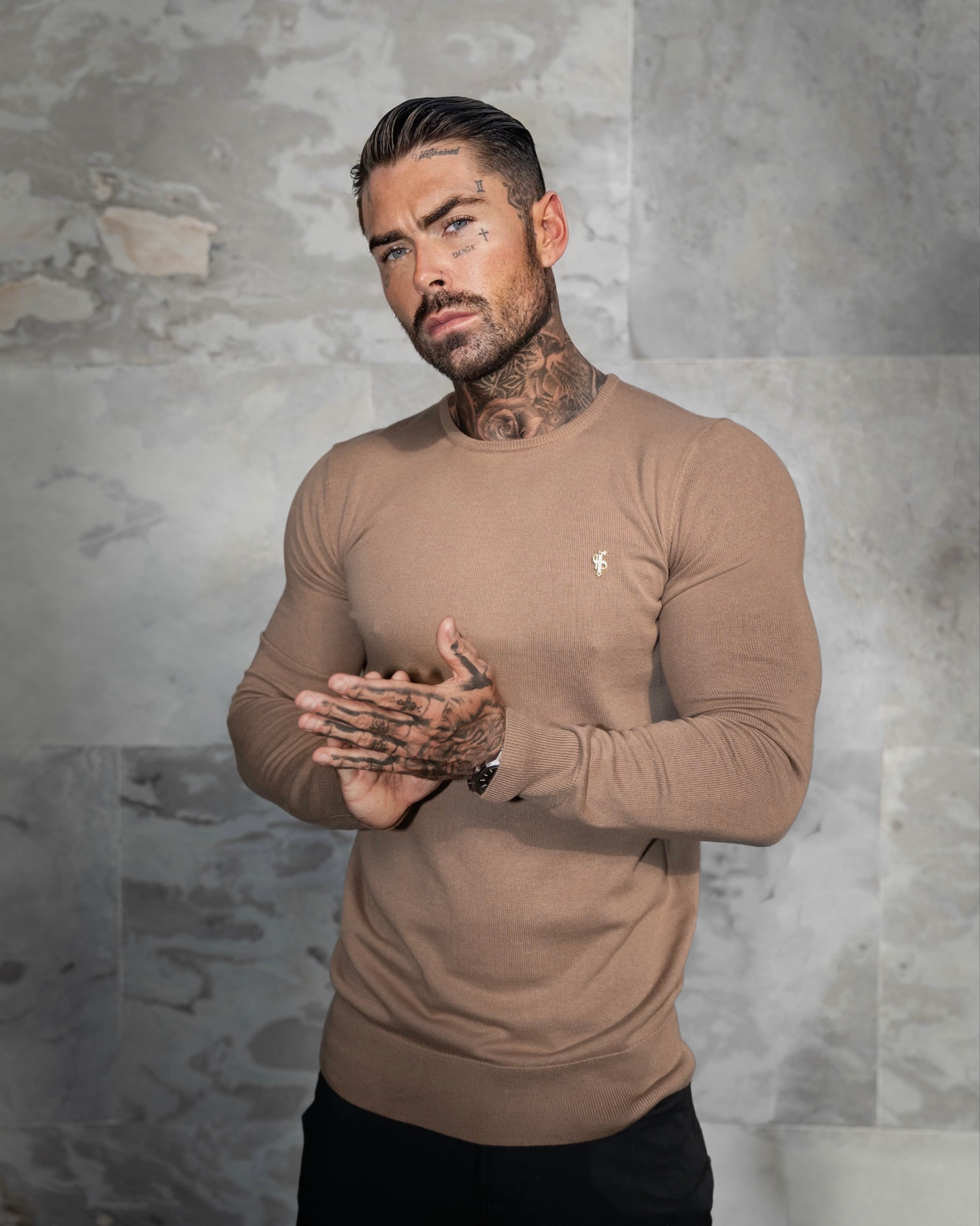 Camel Crew Neck Knitted Jumper With FS Branding - FSN200