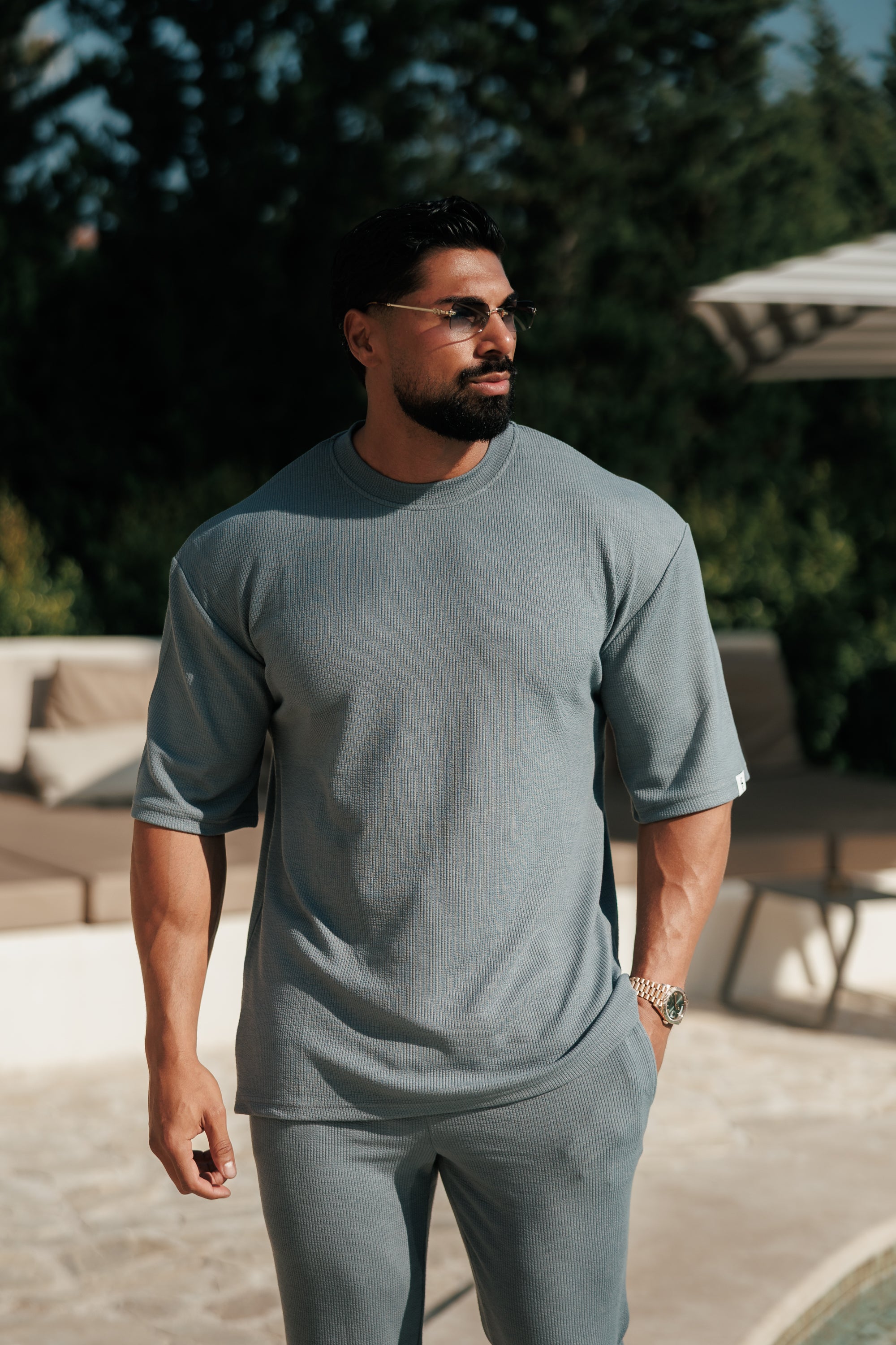 Jersey Cord Gunmetal Oversized T-Shirt - FSR108