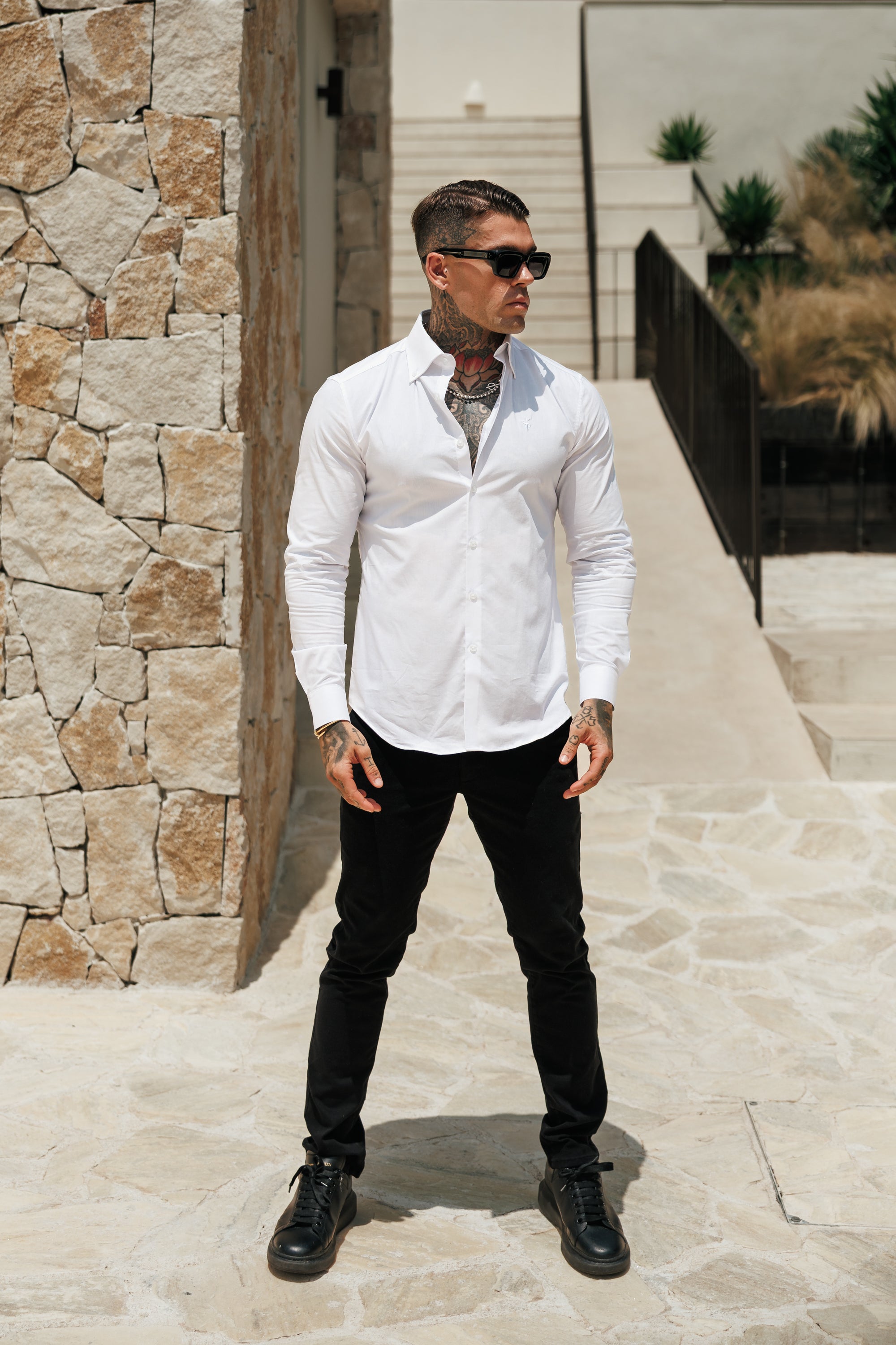 Romeo Classic Fit Stretch White Buttondown Collar Shirt  - FS1255