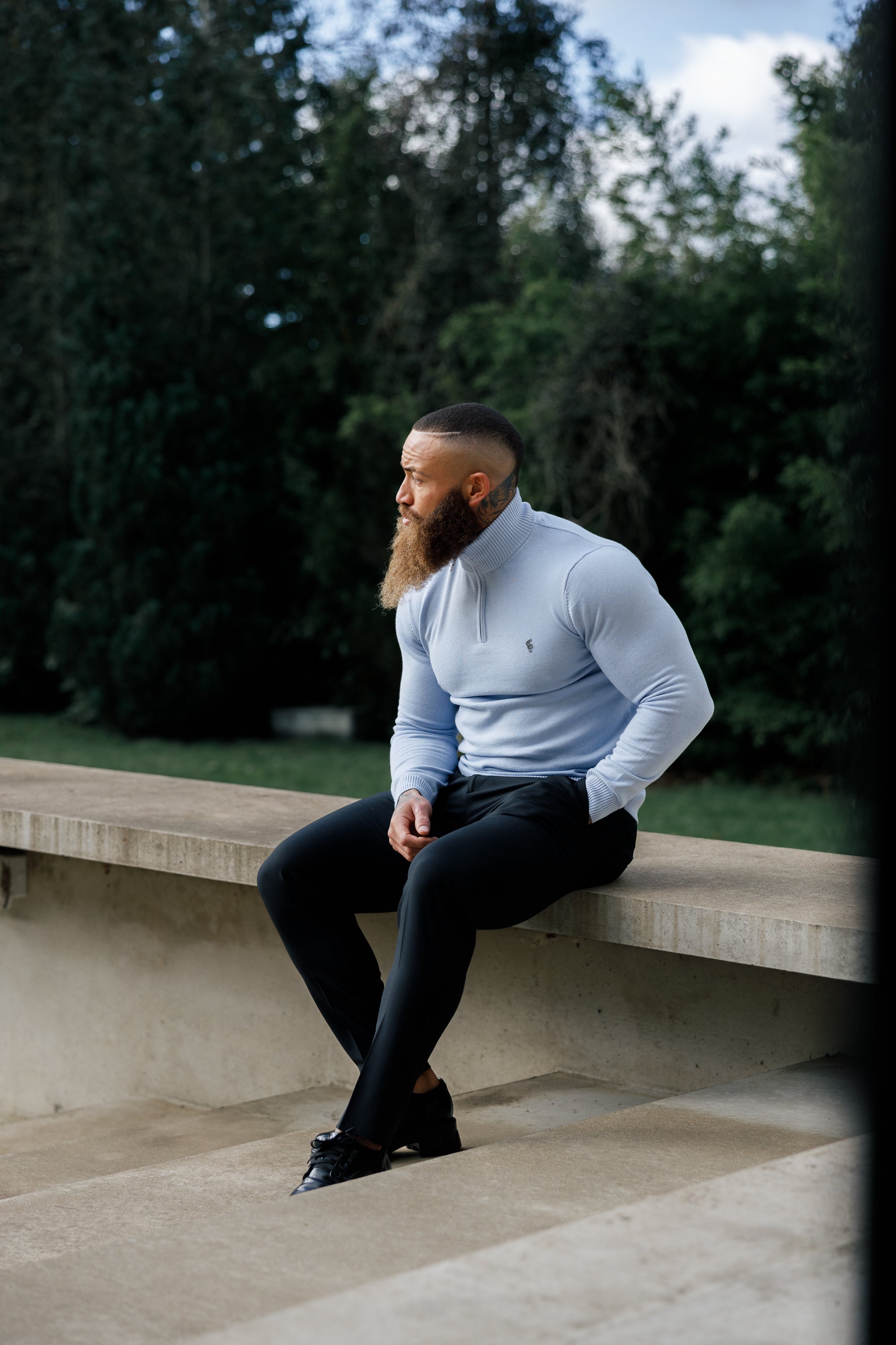 Light Blue Funnel Neck 1/2 Zip Knitted Jumper - FSN119