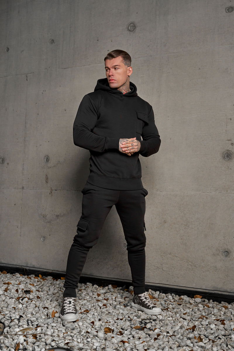 Father Sons Black Cargo Hoodie With FS Embroidery - FSH929 (PRE ORDER 21ST DECEMBER)