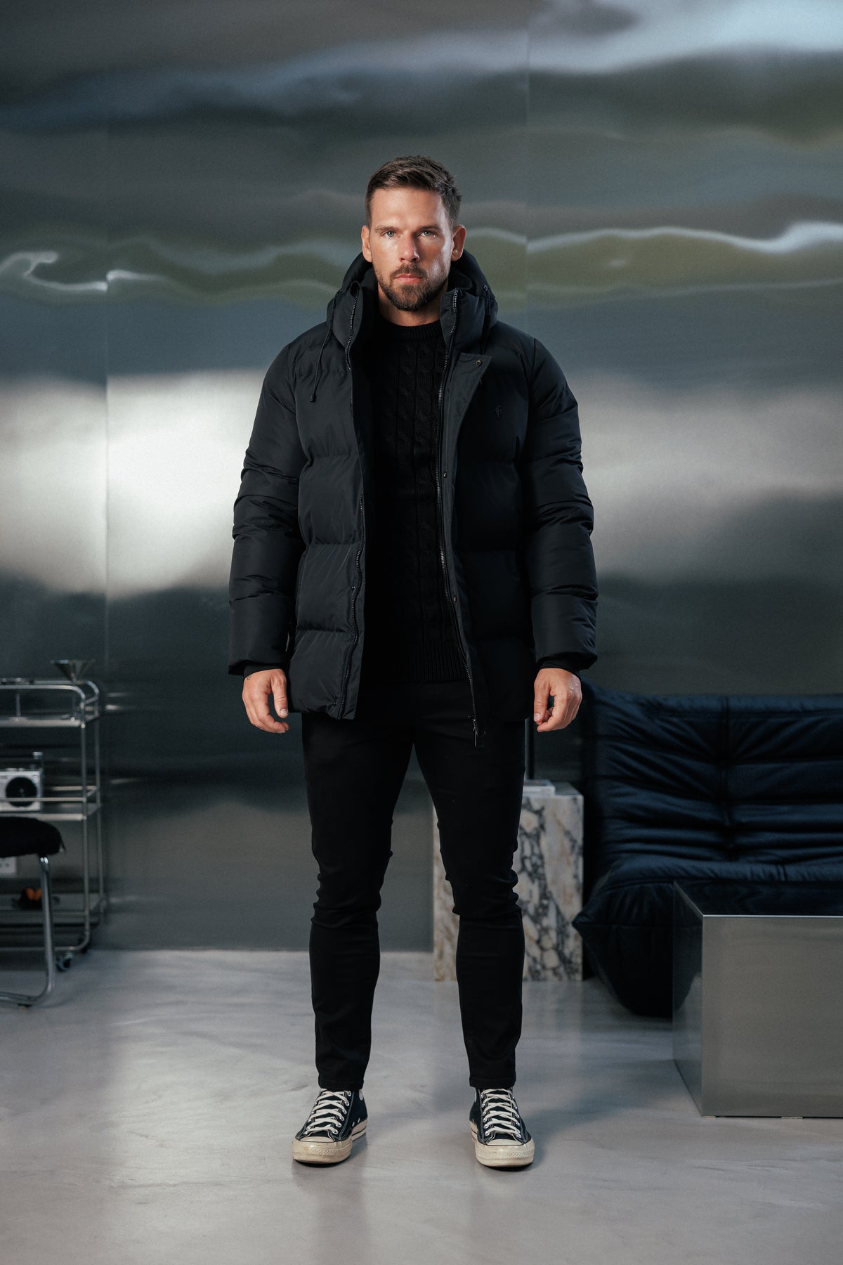 Black Padded Coat with Hood - FSN234